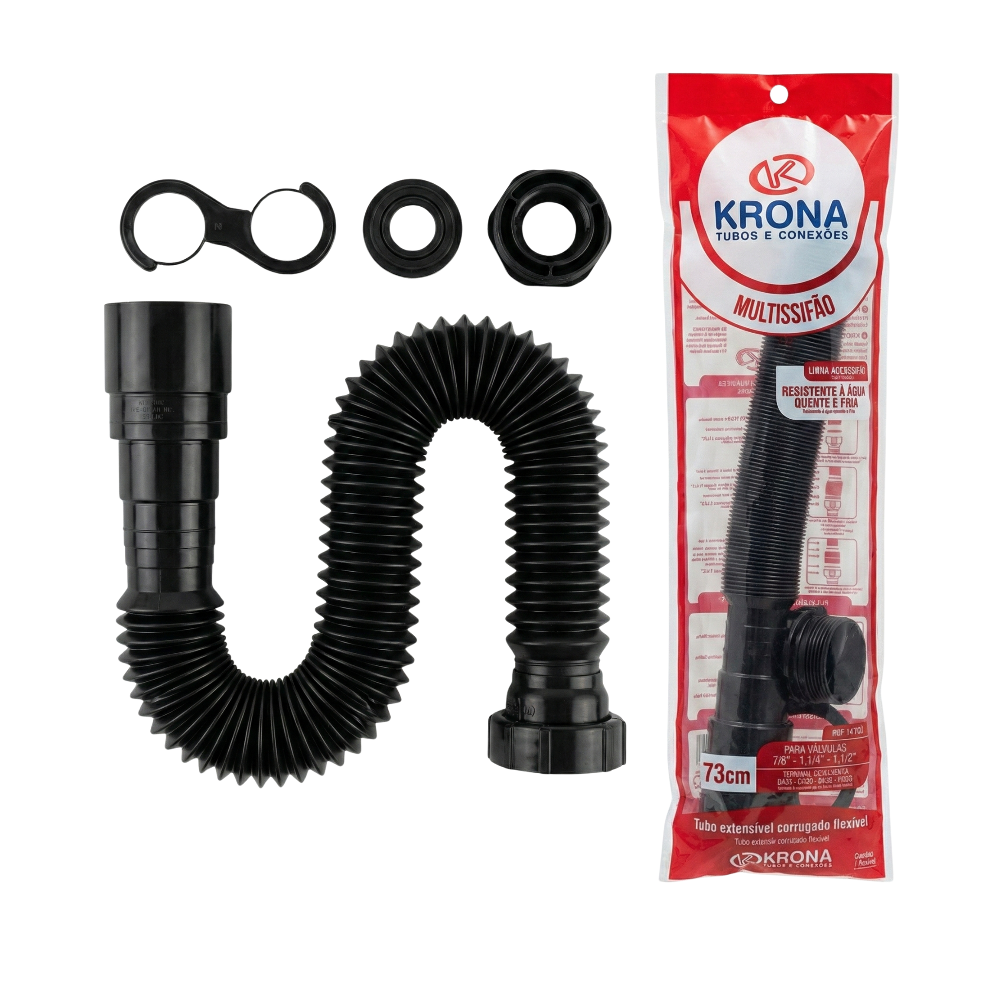 Multissifão Sanfonado Universal Extensível 73cm Krona - Água Quente e Fria