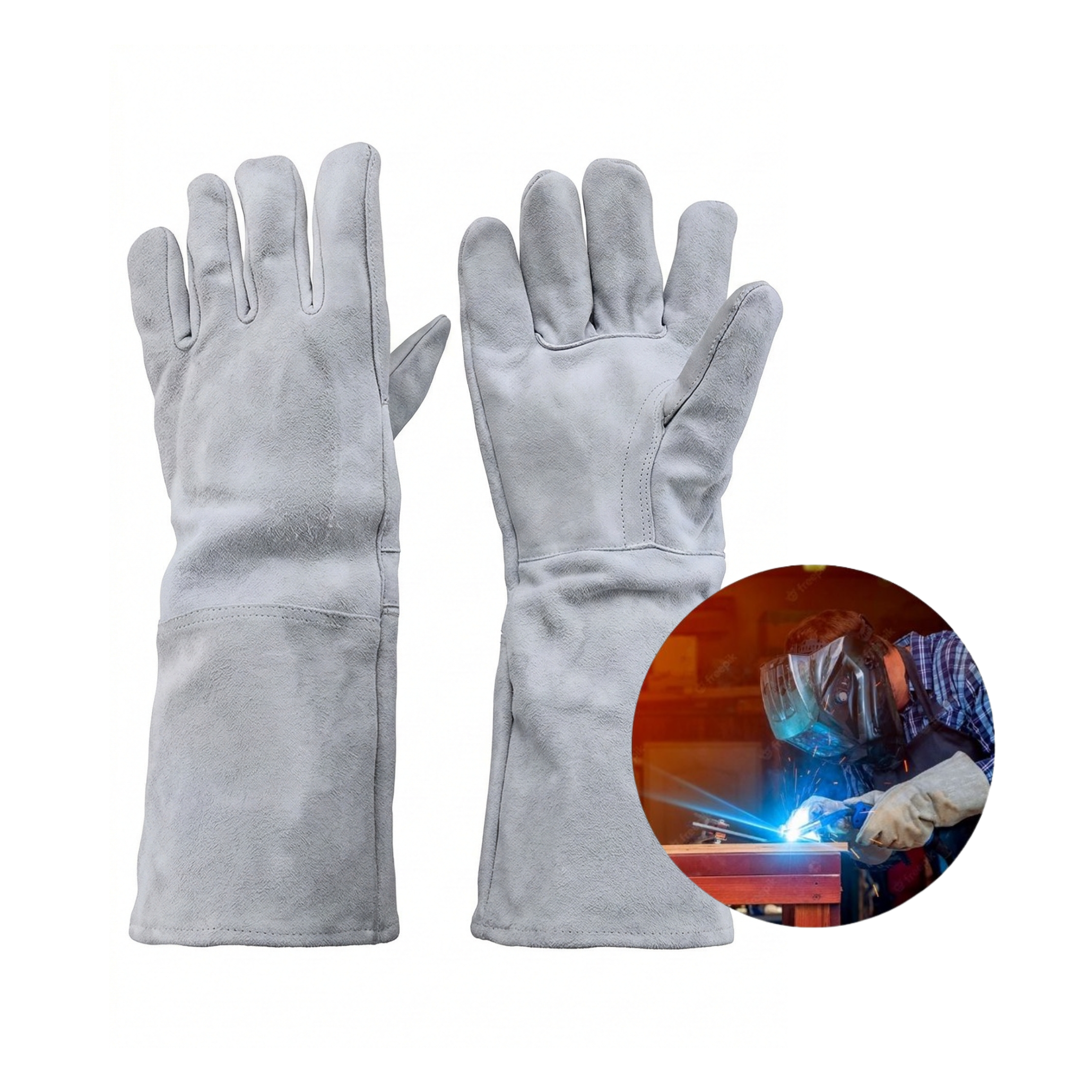 Luva de Segurança em Raspa de Couro com Punho Longo 20cm - Proteção para Solda e Serviços Pesados