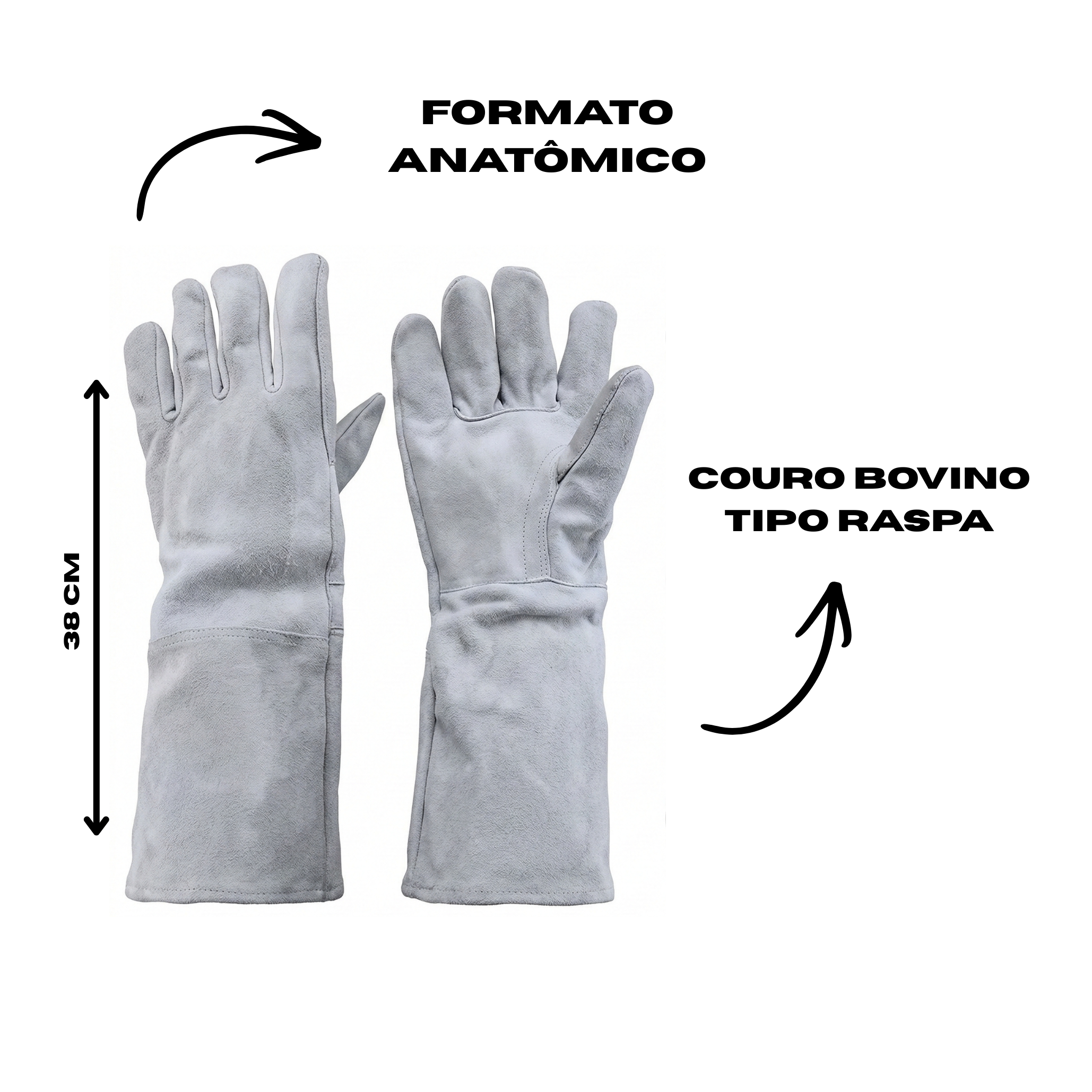 Luva de Segurança em Raspa de Couro com Punho Longo 20cm - Proteção para Solda e Serviços Pesados