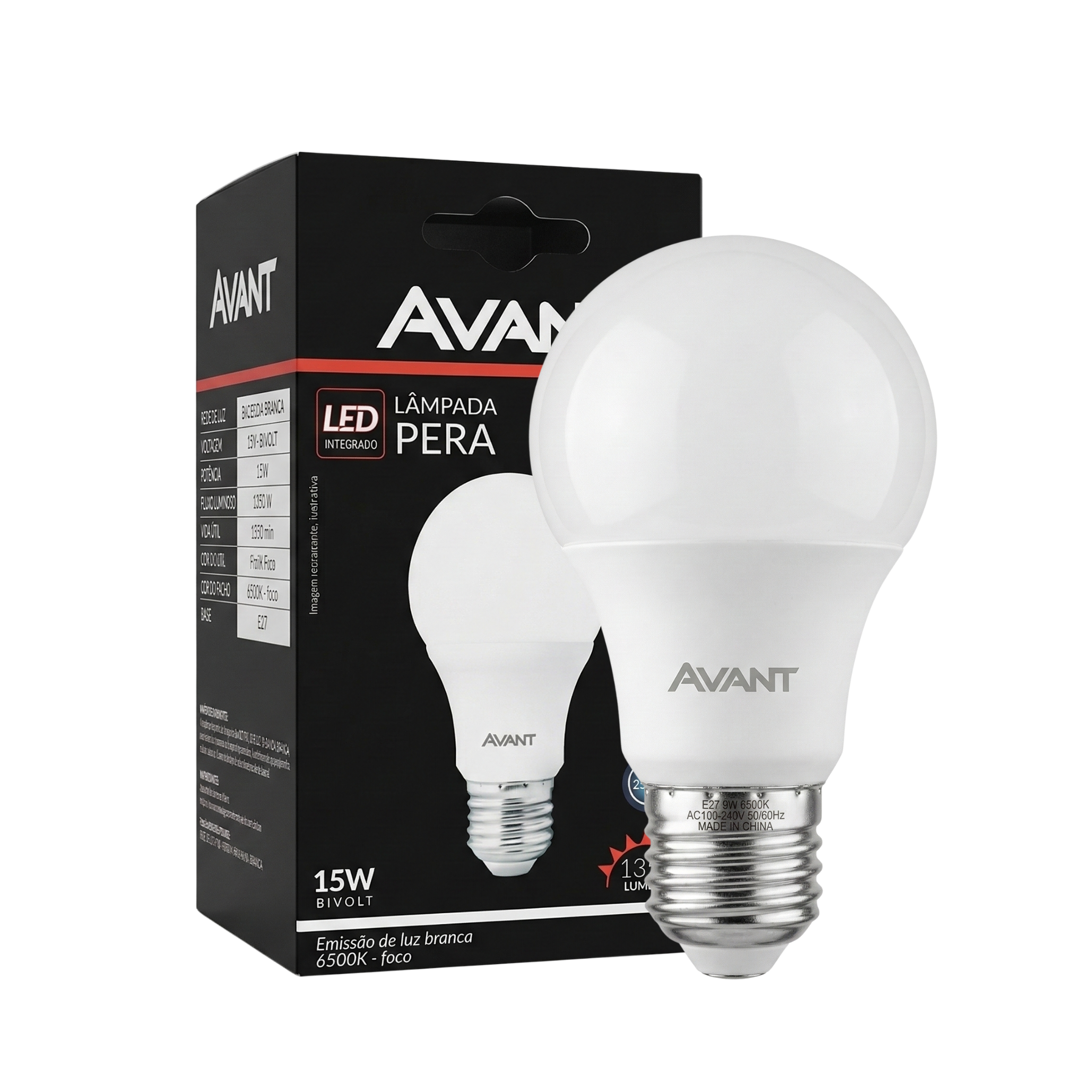 Kit Lâmpadas LED Bulbo Avant 15W E27 Bivolt 6500K Luz Branca Fria – 1350 Lúmens Alta Eficiência