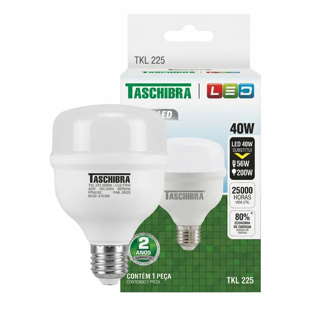 Lâmpada LED Bulbo Taschibra 40W E27 Bivolt 6500K Luz Branca Fria