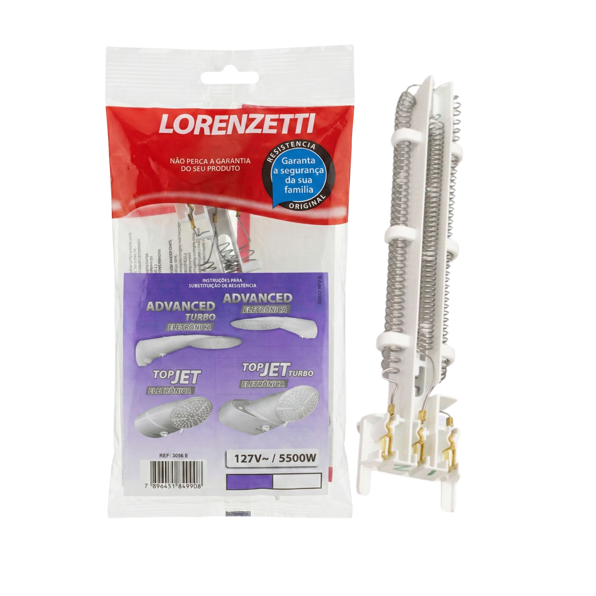 Resistência Original Lorenzetti Ref. 3056 - Para Ducha Advanced e Top Jet Eletrônica / Turbo - Tipo Refil