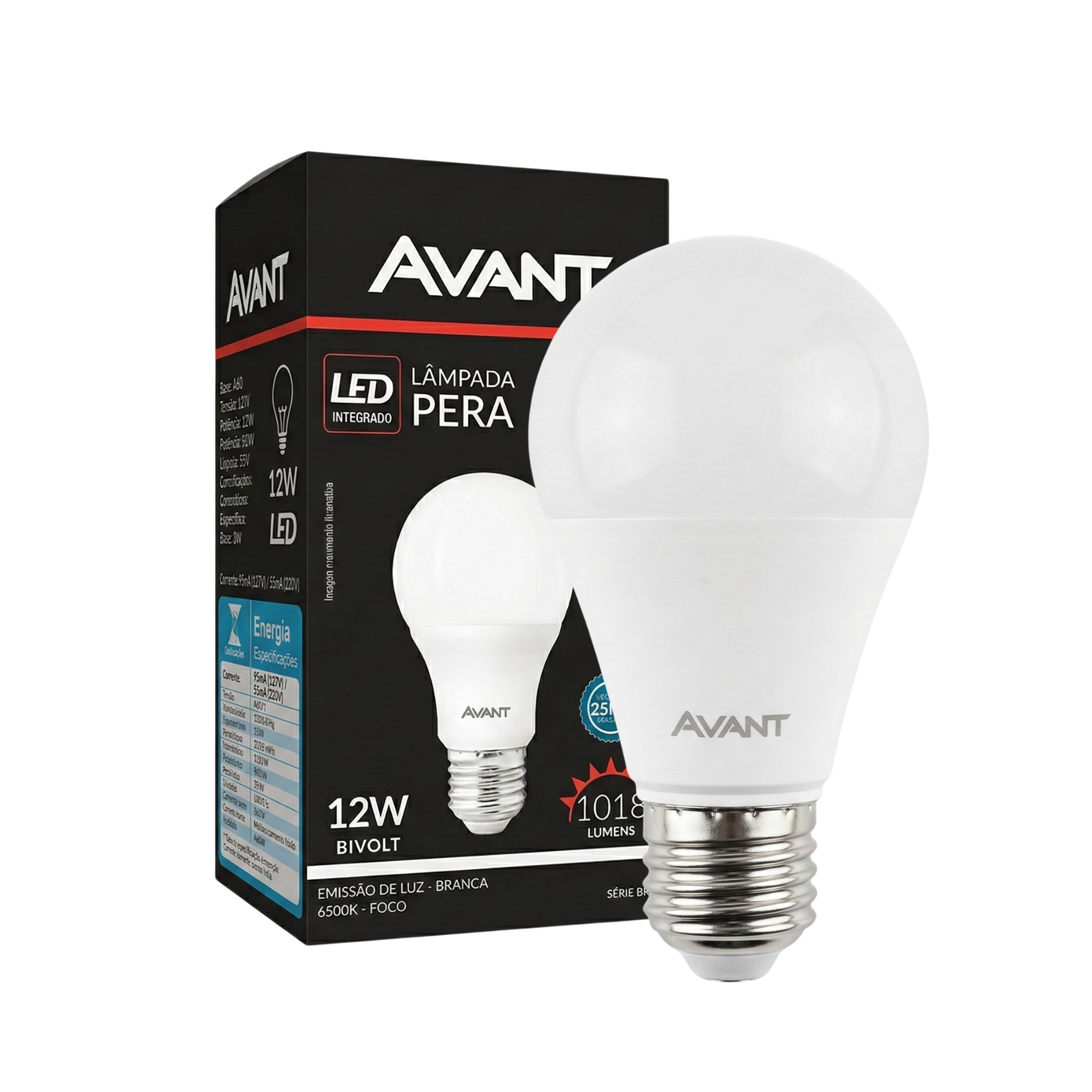 Kit Lâmpadas LED Bulbo Avant 12W E27 Bivolt 6500K Luz Branca Fria – Alta Luminosidade 1018lm