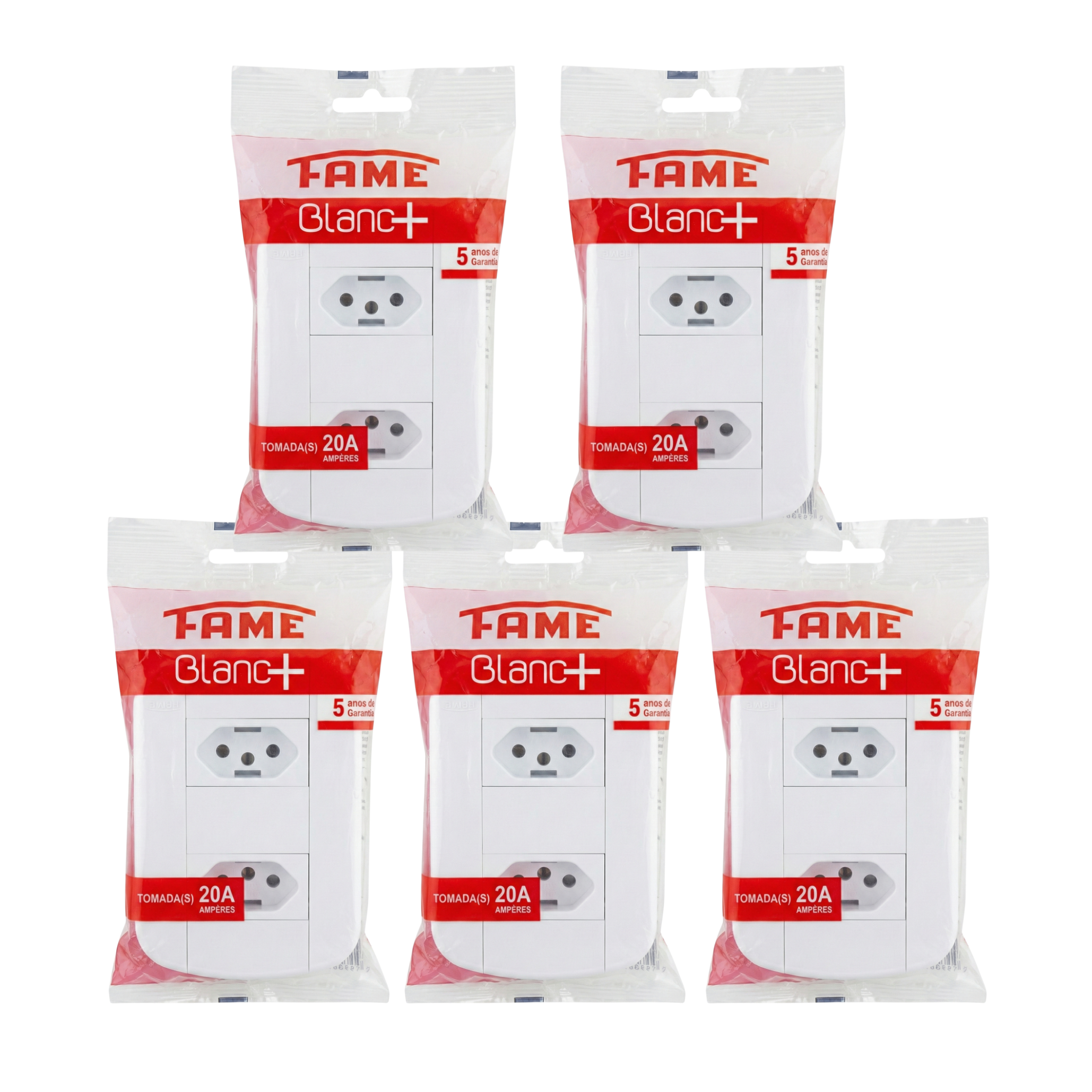 Conjunto 2 Tomadas Dupla FAME Blanc+ 20A 250V 4x2 - Padrão 3 Pinos Grosso
