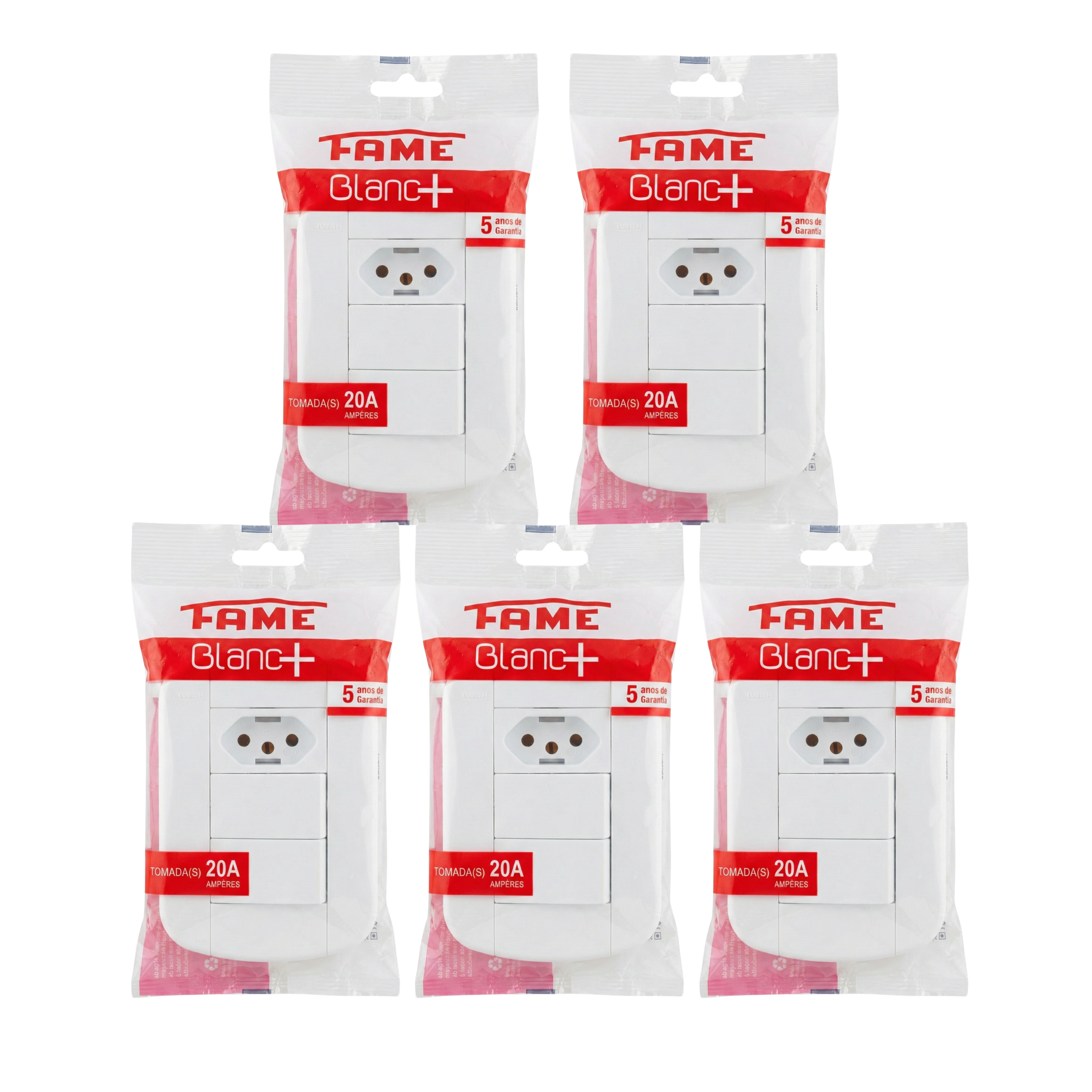 Conjunto 2 Interruptores Simples + 1 Tomada 20A FAME Blanc+ 4x2 - Placa Branca Completa