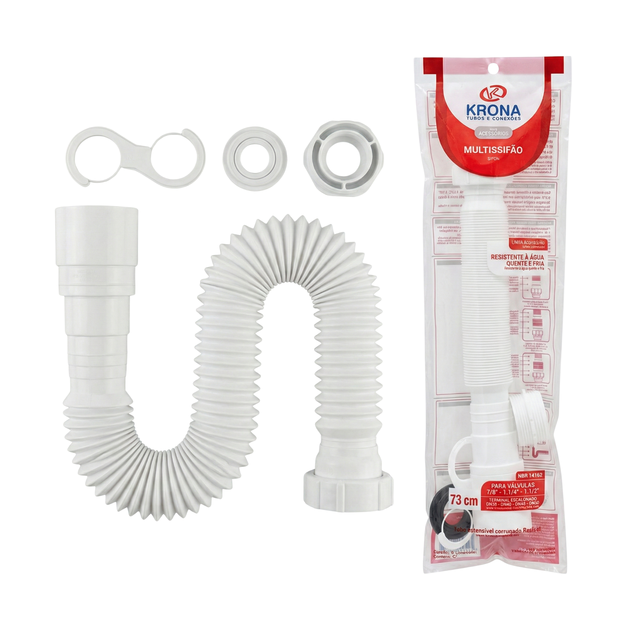 Multissifão Sanfonado Universal Extensível 73cm Krona - Água Quente e Fria