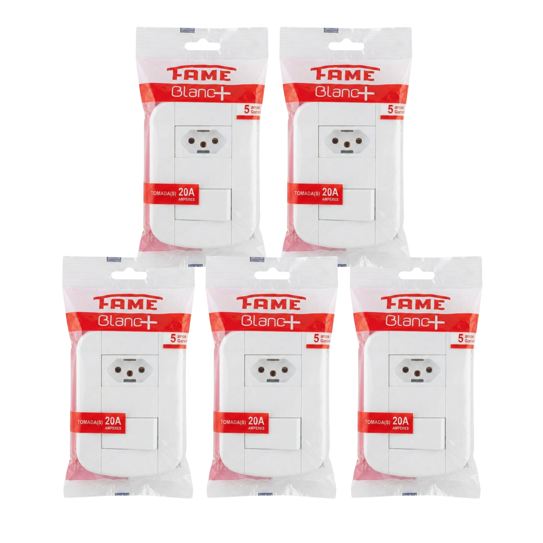 Conjunto 1 Interruptor Simples + 1 Tomada 20A FAME Blanc+ 4x2 - Placa Branca Completa