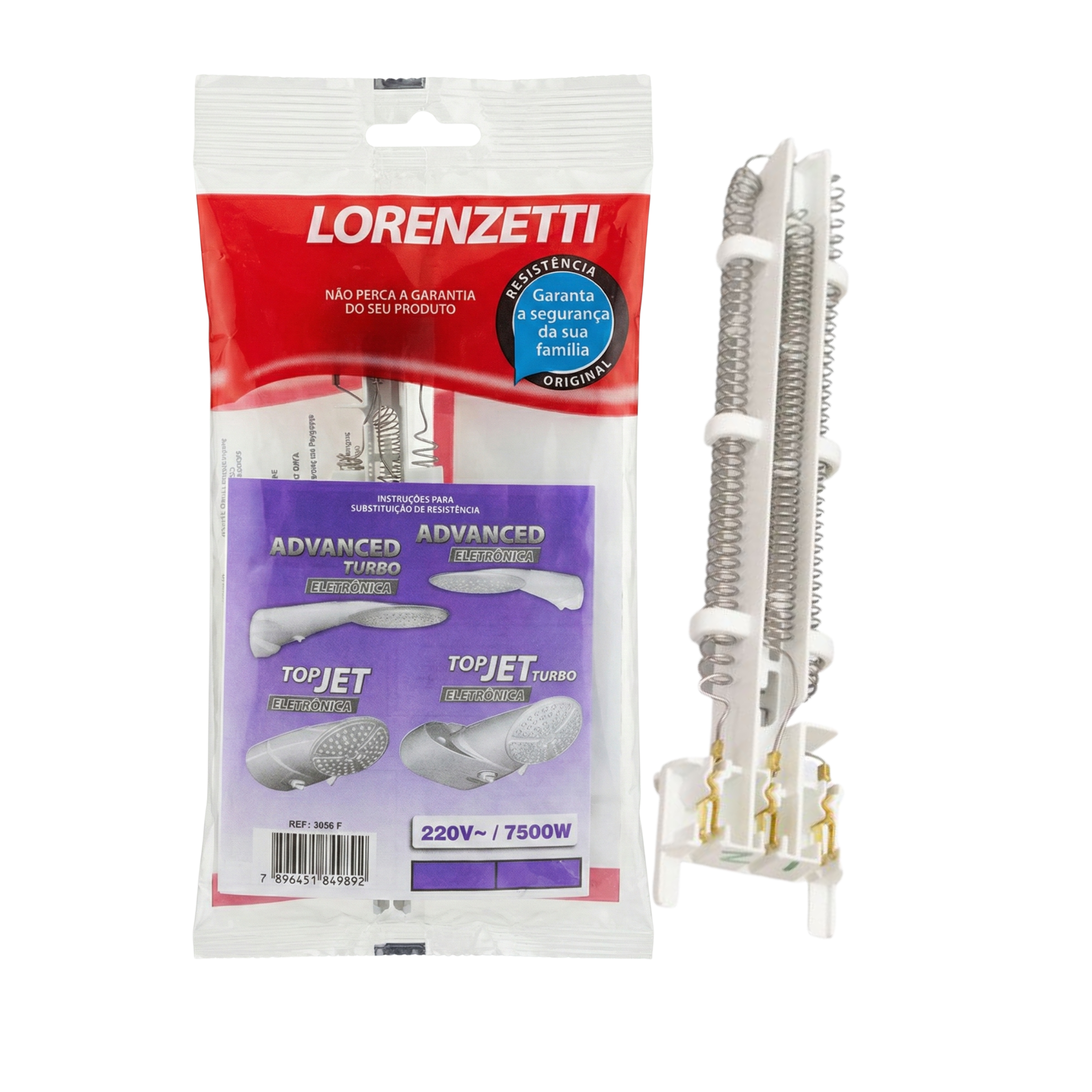 Resistência Original Lorenzetti Ref. 3056 - Para Ducha Advanced e Top Jet Eletrônica / Turbo - Tipo Refil