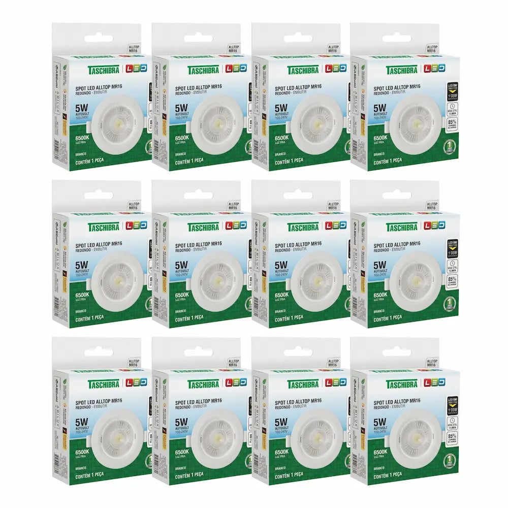 Kit Spot LED Embutir Redondo Taschibra MR16 5W 6500K Branco Bivolt – Luz Fria