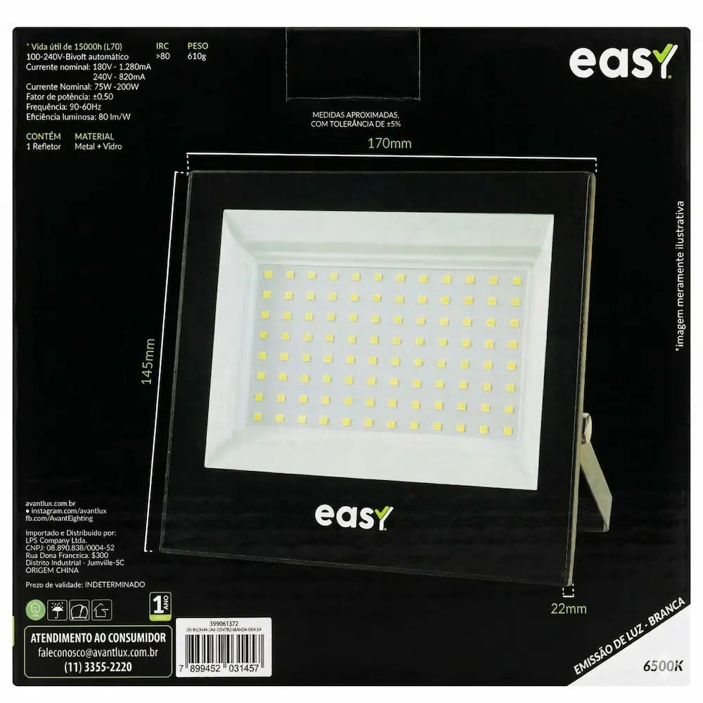 Refletor LED Easy Slim 200W 6500K IP66 Bivolt 6000/8000 Lumens