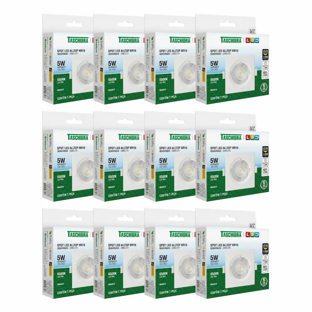 Kit Spot LED Embutir Quadrado Taschibra MR16 5W 6500K Branco Bivolt – Luz Fria