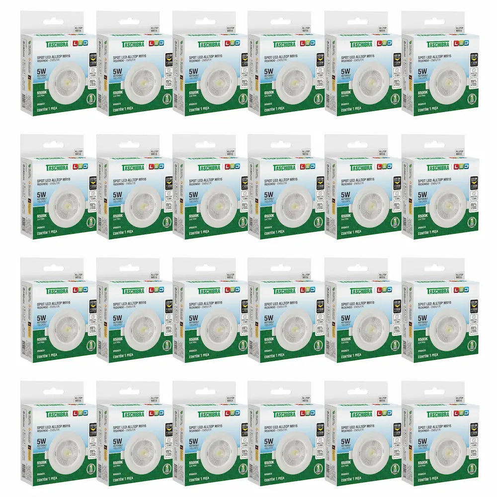Kit Spot LED Embutir Redondo Taschibra MR16 5W 6500K Branco Bivolt – Luz Fria