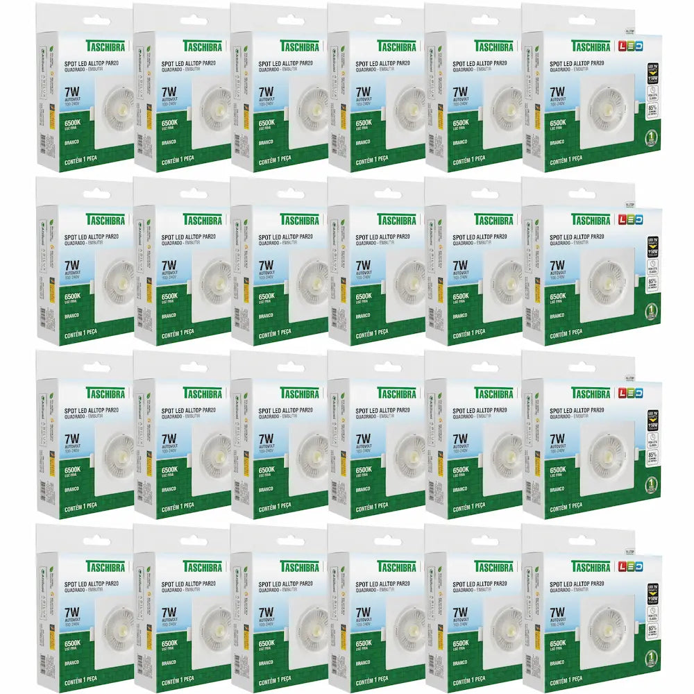Kit Spot LED Embutir Quadrado Taschibra PAR20 7W 6500K Branco Bivolt – Luz Fria