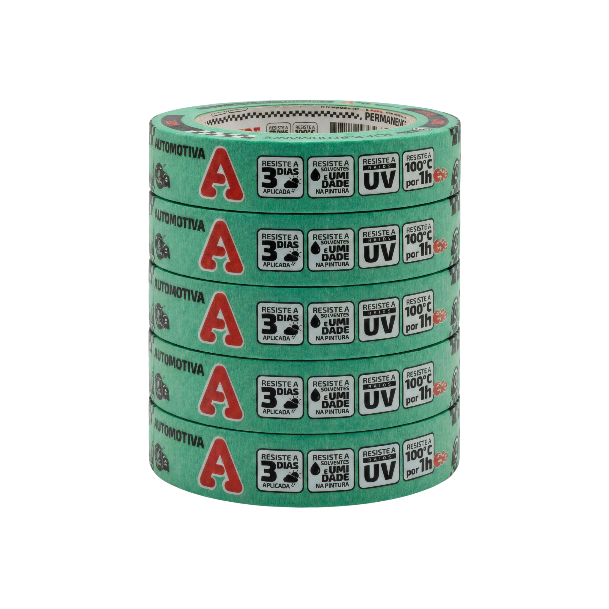 Kit 5 Unidades – Fita Crepe Adere Verde 24mm x 50m Automotiva 525 | Alta Performance