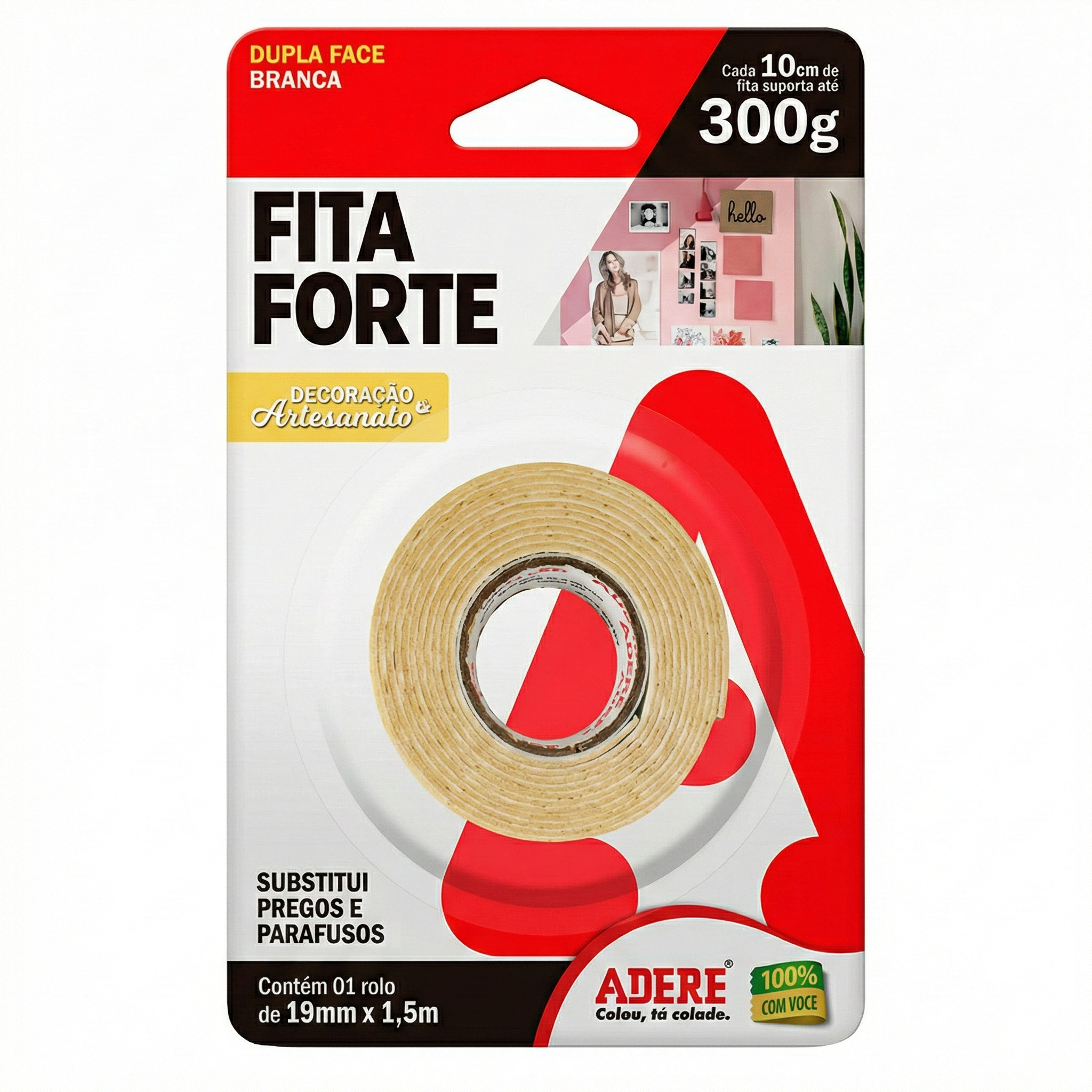 Fita Dupla Face Espuma Adere 19mm x 1,5m – Até 300g | Decoração e Artesanato