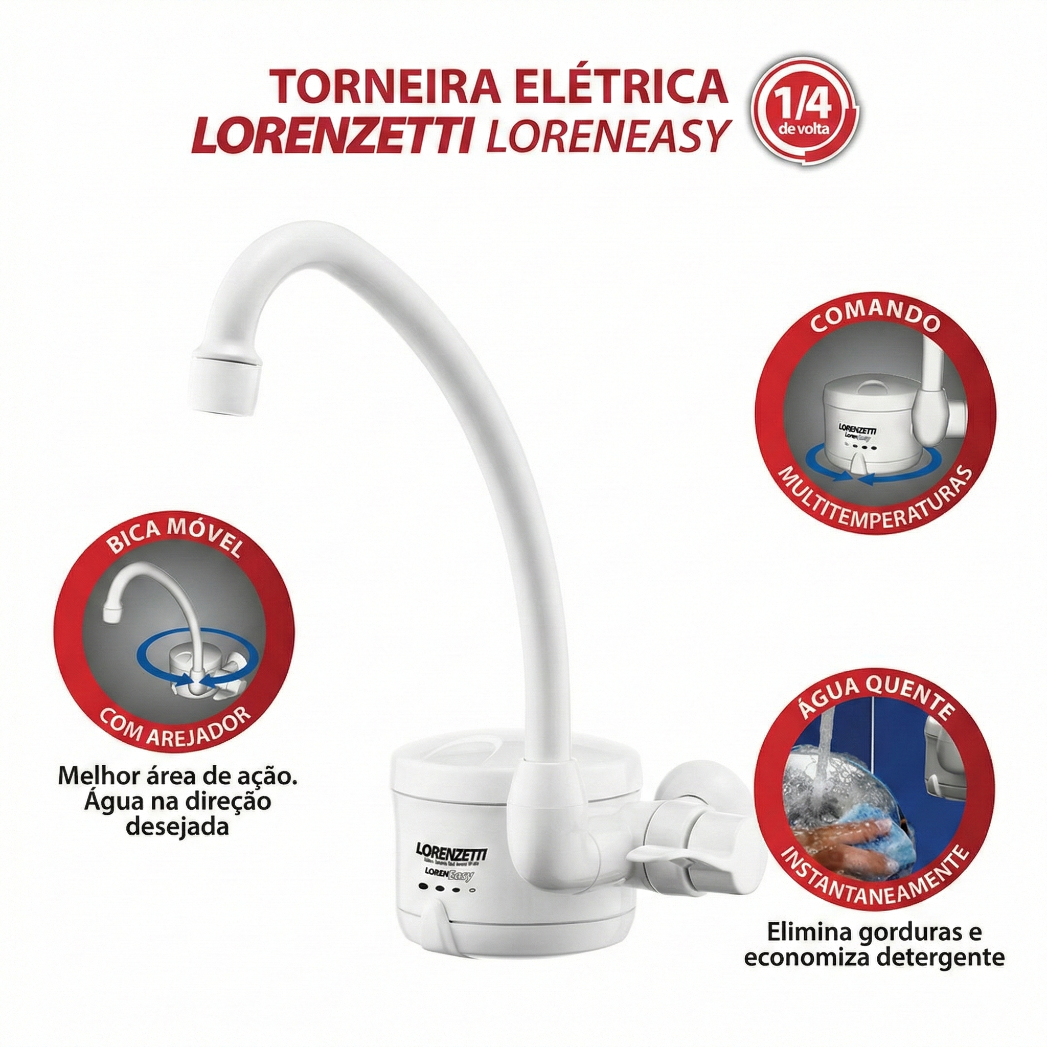 Torneira Elétrica Parede Cozinha Loren Easy Lorenzetti