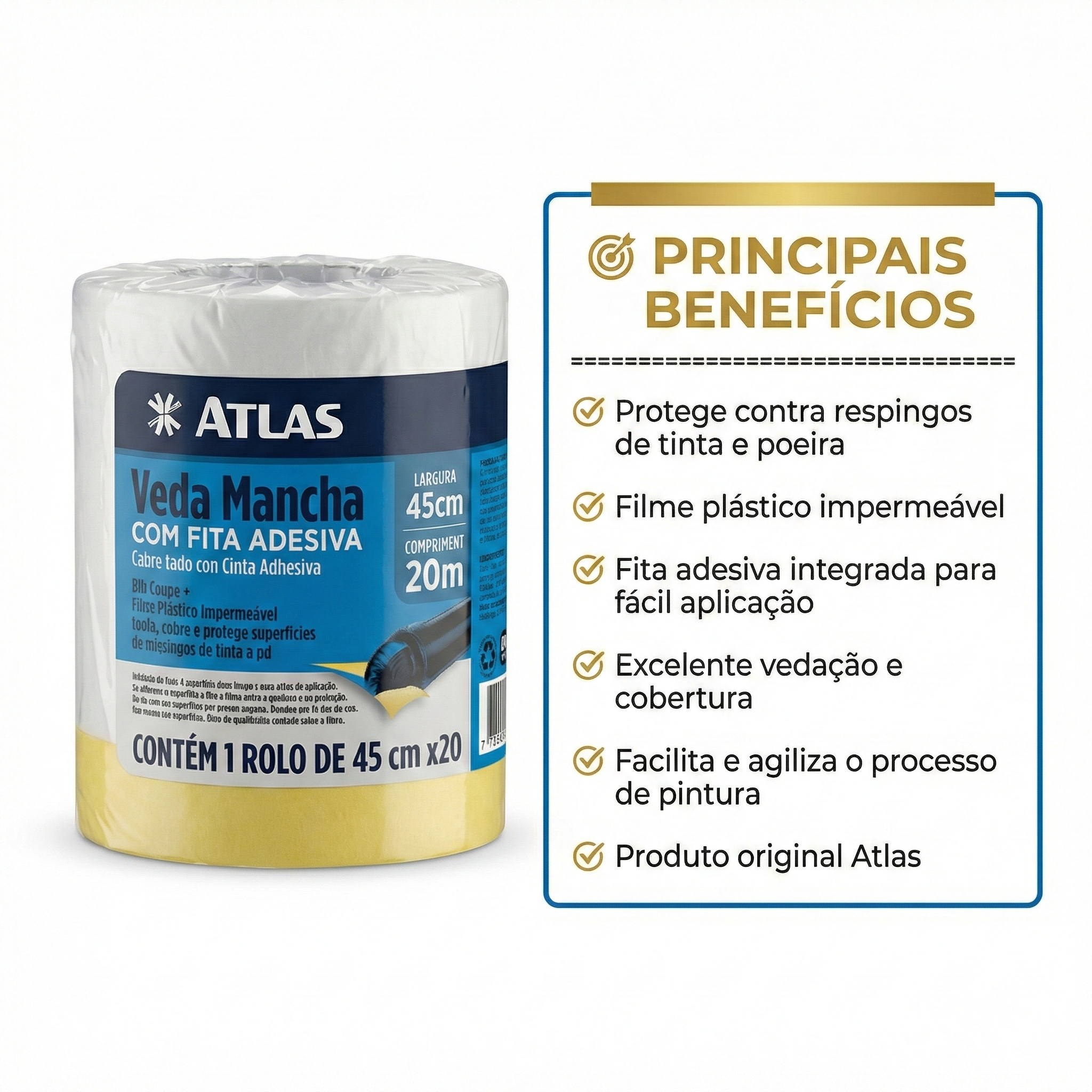 Salva Pintura Atlas 0,45m x 20m – Veda Mancha com Fita Adesiva
