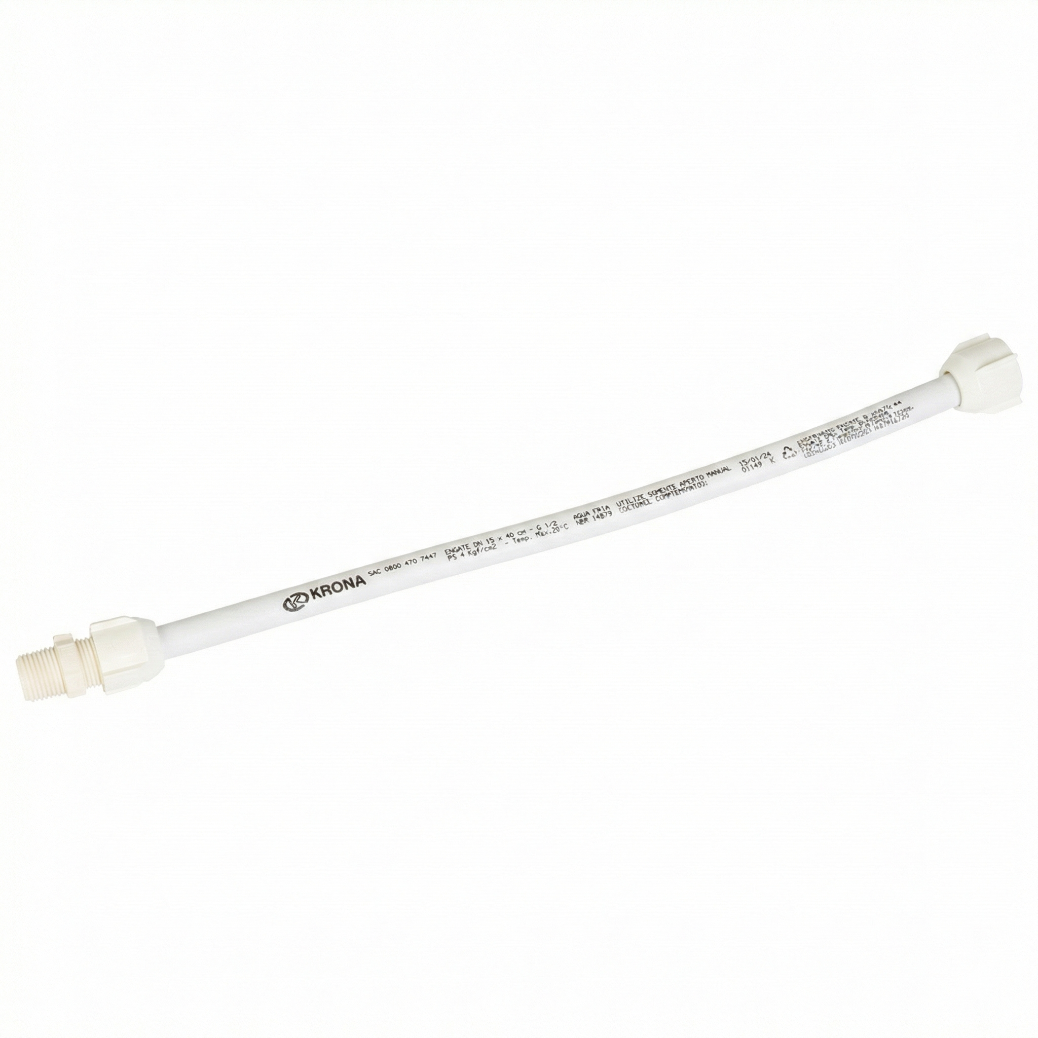 Engate Flexível PVC 1/2" Krona - Branco - Variações: 40cm, 50cm, 60cm e 1 Metro
