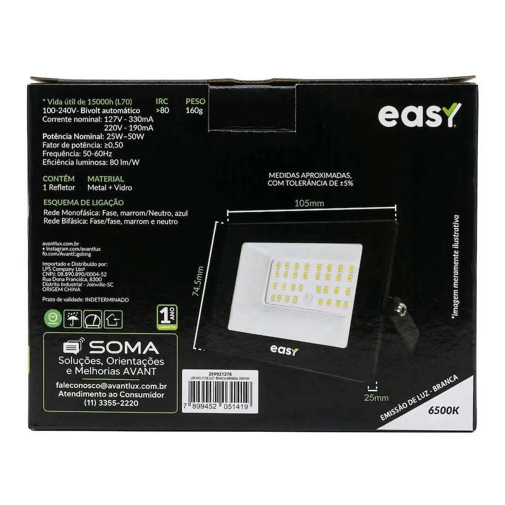 Refletor LED Easy Slim 50W 6500K IP66 Bivolt 2000 Lumens