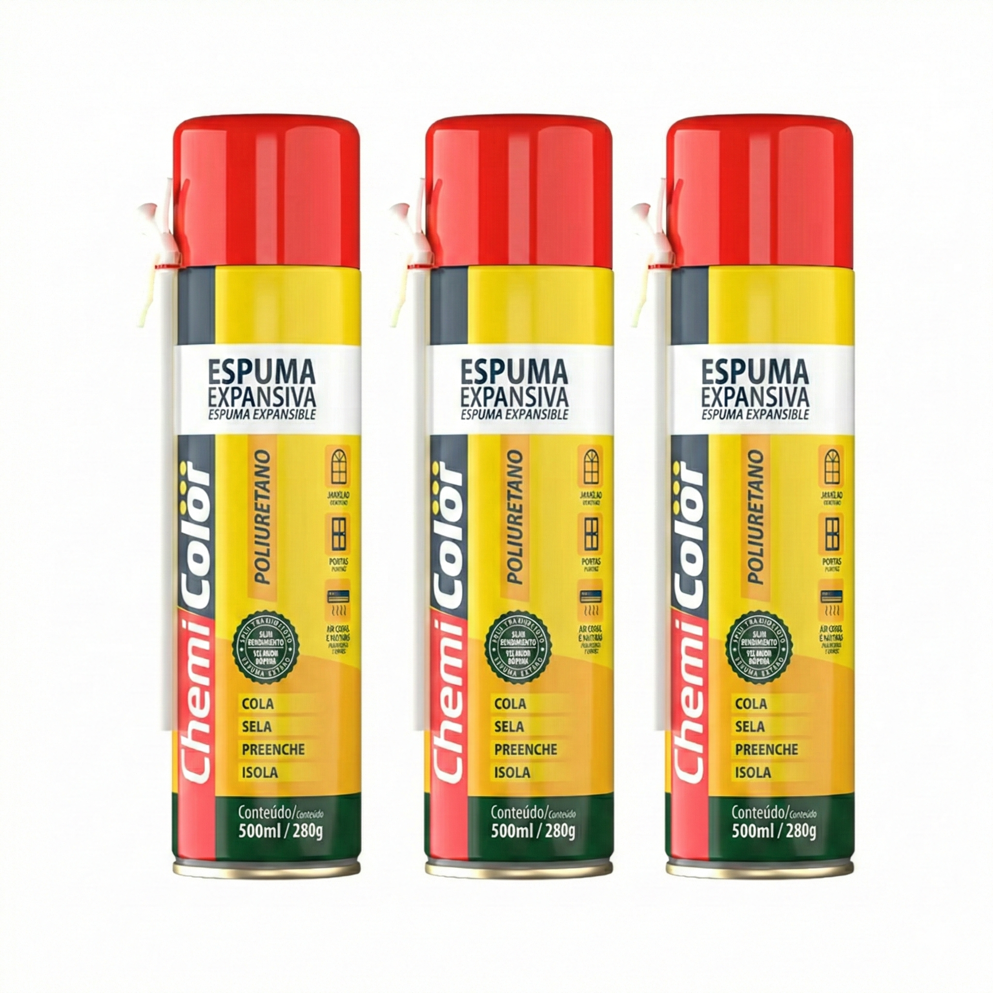 Kit 3 Espuma Expansiva Prime Chemicolor PU Uso Geral 500ml / 280g MP90