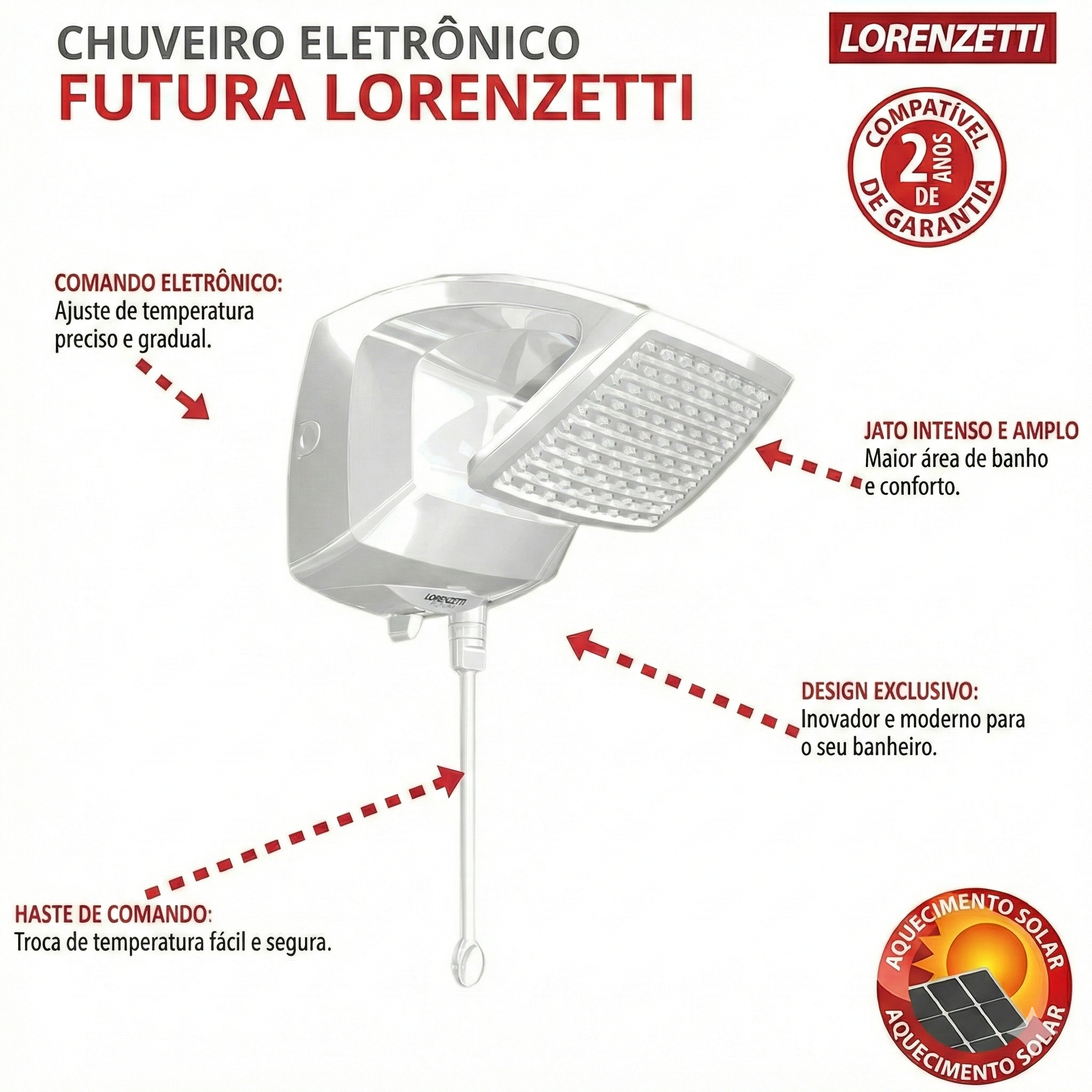 Ducha Futura Eletrônica Lorenzetti 127V 5500W - Controle Gradual de Temperatura
