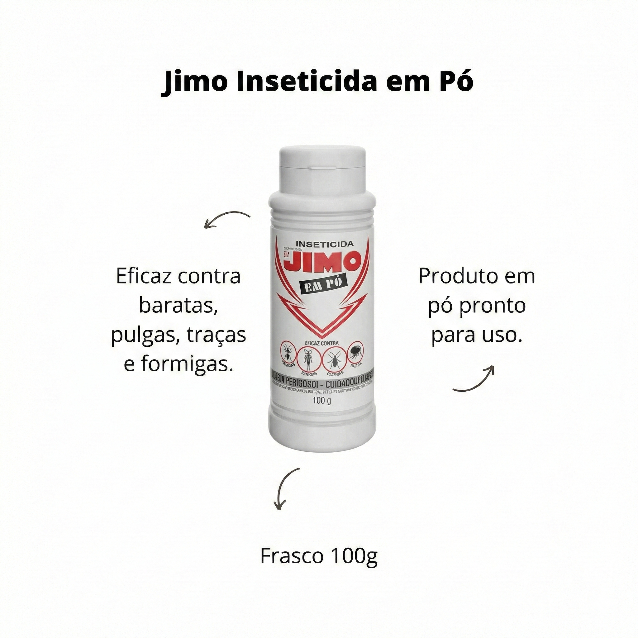 Kit 2 Inseticida Jimo em Pó 100g Elimina Formigas Baratas Traças e Pulgas