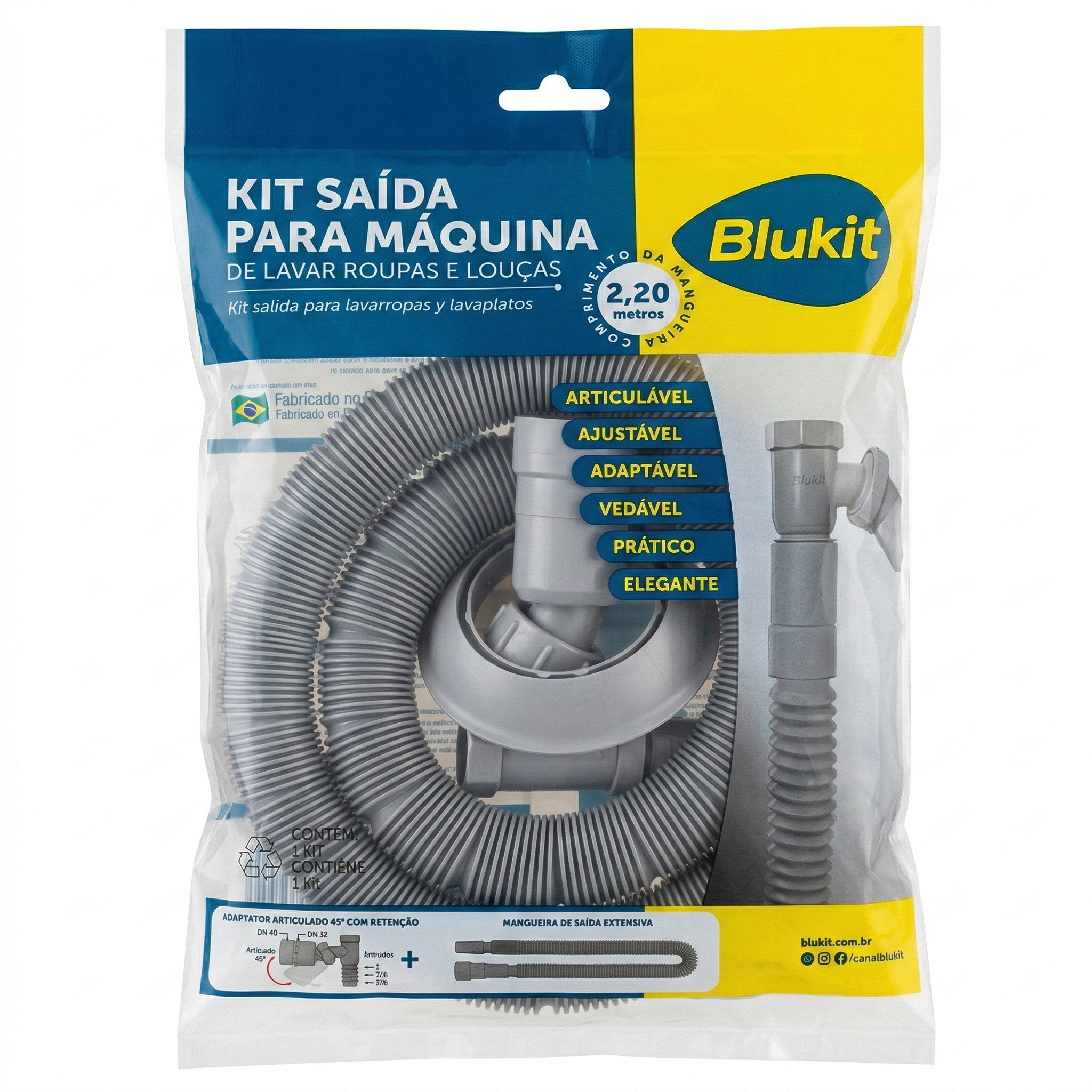 Kit Saída de Água para Máquina de Lavar e Louça Extensivo 2,20m com Válvula de Retenção