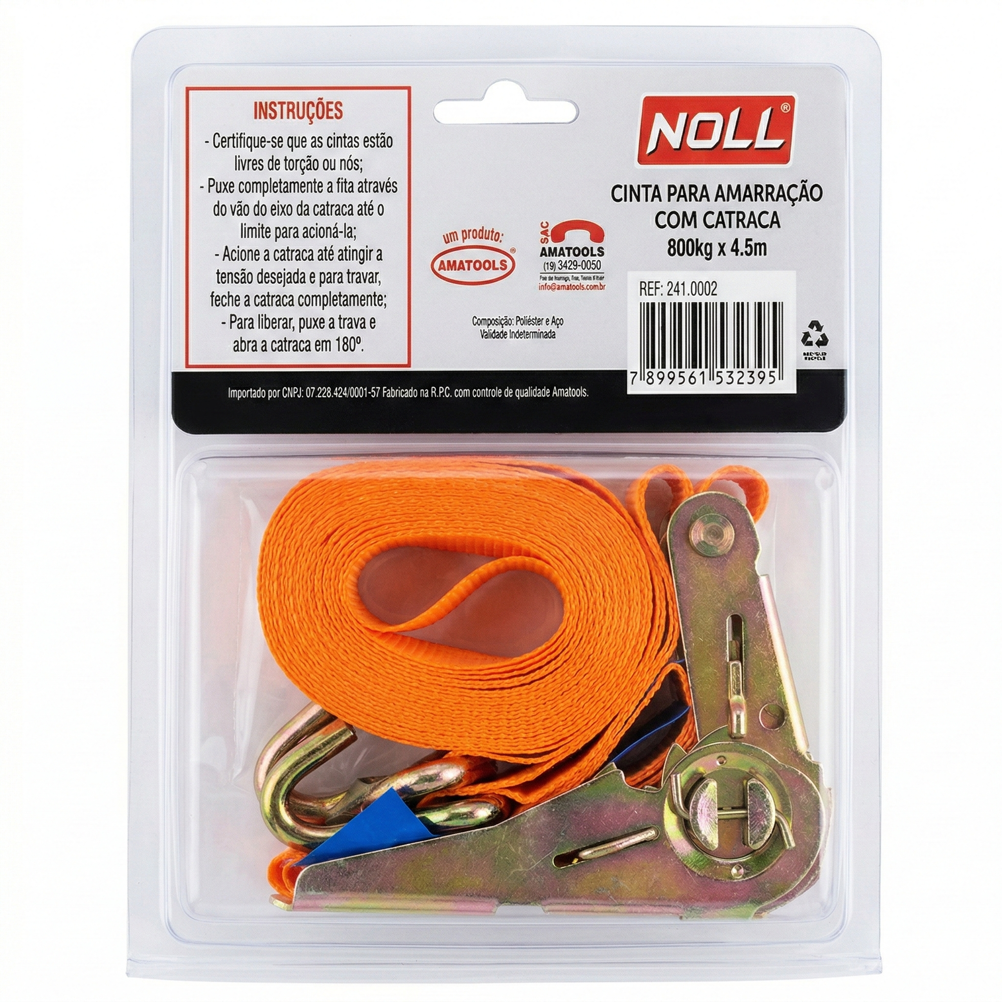 Cinta para Amarração de Carga Noll com Catraca Profissional 800kg x 4,5m