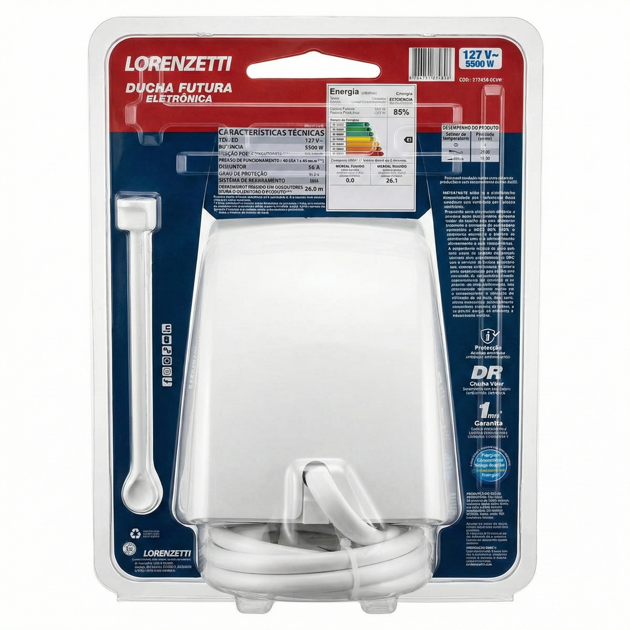 Ducha Futura Eletrônica Lorenzetti 127V 5500W - Controle Gradual de Temperatura