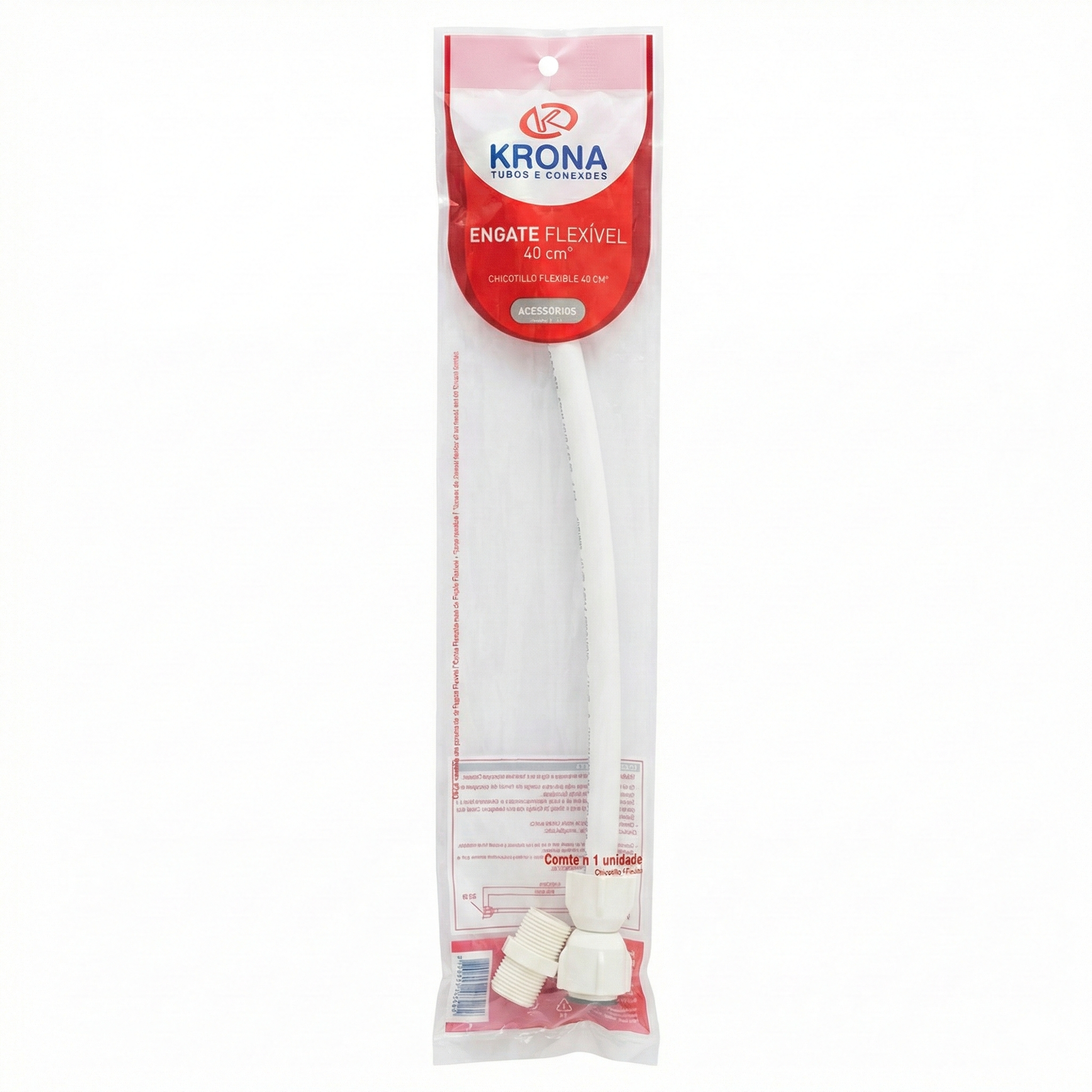 Engate Flexível PVC 1/2" Krona - Branco - Variações: 40cm, 50cm, 60cm e 1 Metro