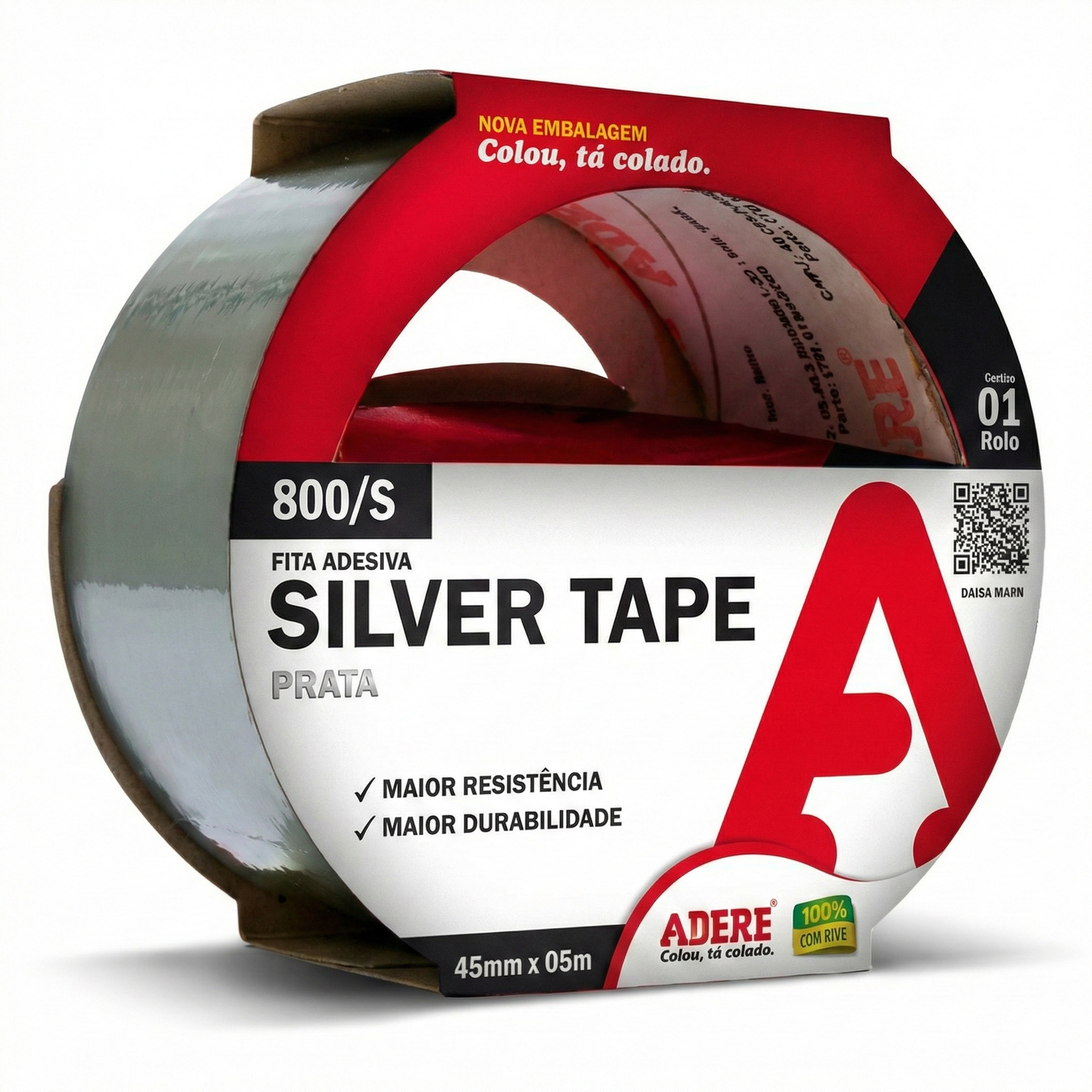 Fita Silver Tape Prata Adere 800S 45mm x 5m – Alta Resistência