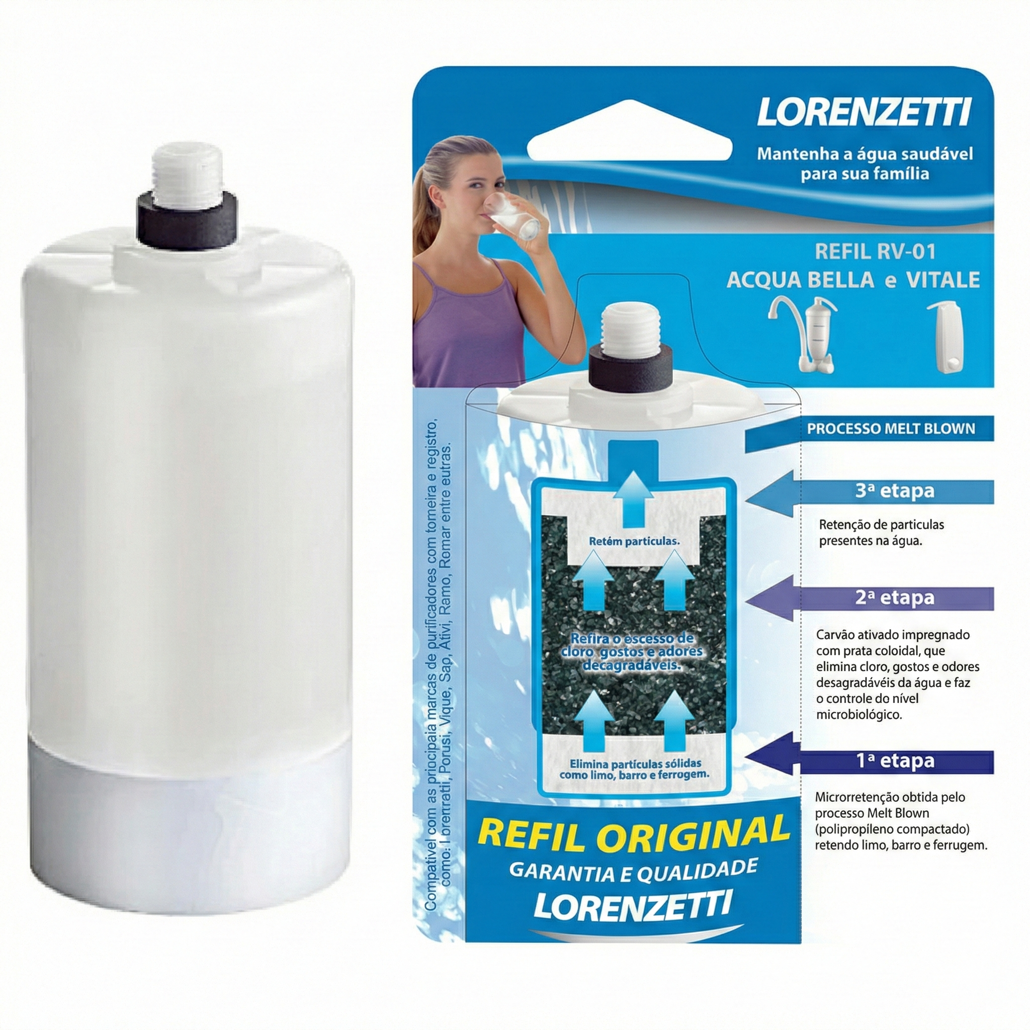 Refil Filtro Original RV-01 para Purificadores Acqua Bella e Vitale Lorenzetti
