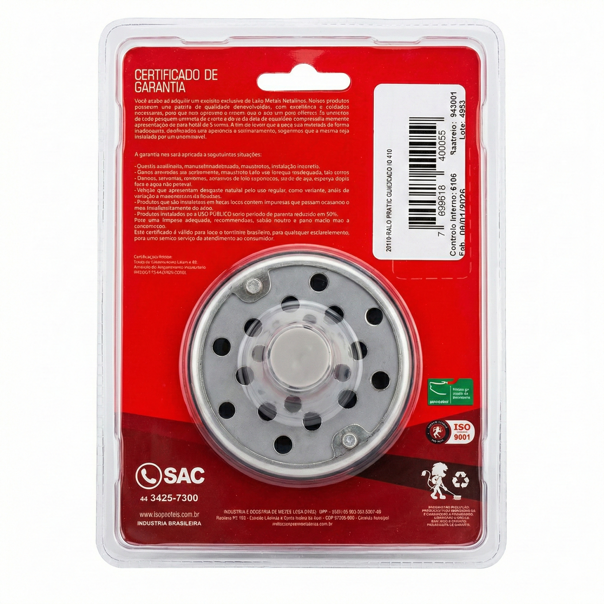 Ralo Click Up Inteligente Inox Quadrado Leão Metais (Opções: 10x10cm ou 15x15cm)