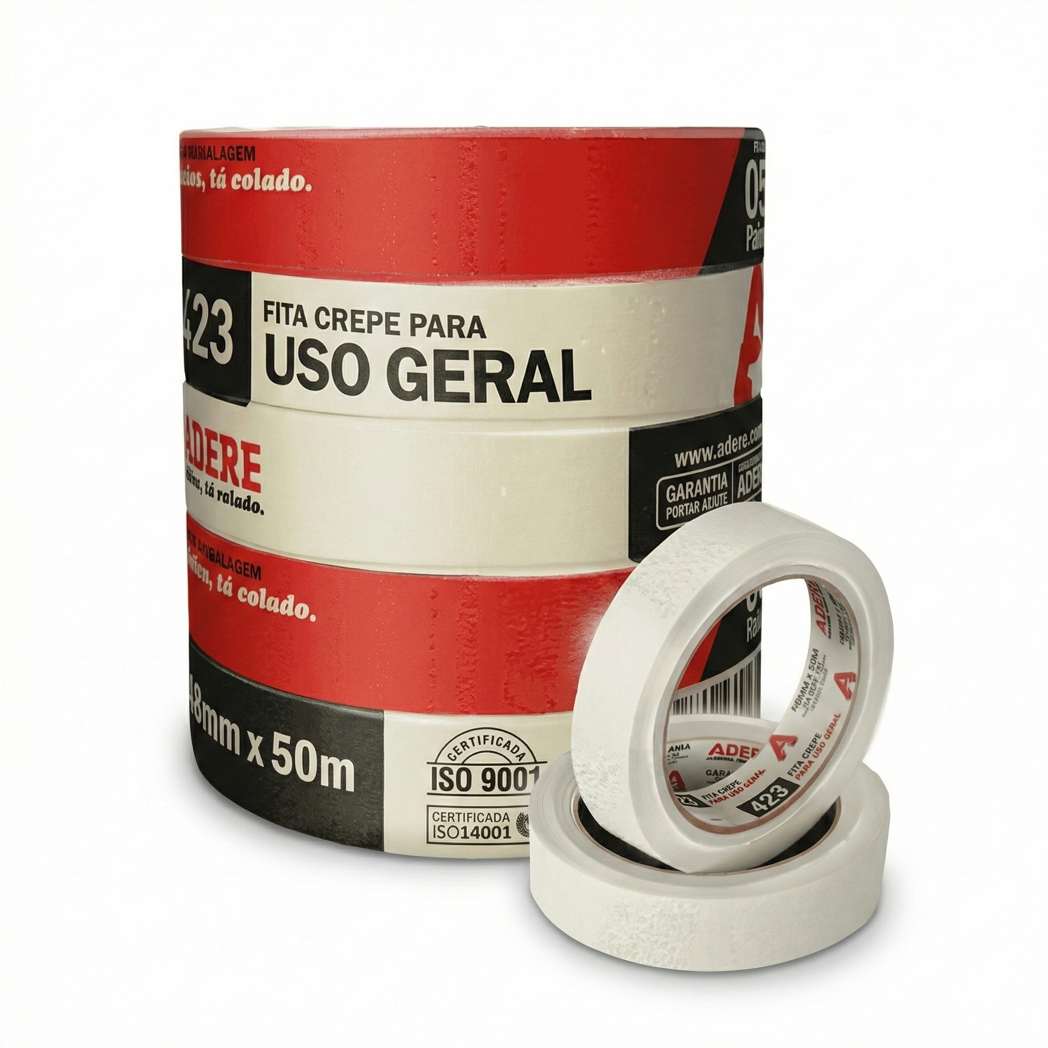 Kit 5 Fitas Crepe 24mm x 50m Adere 423 - Uso Geral Multiuso Econômico