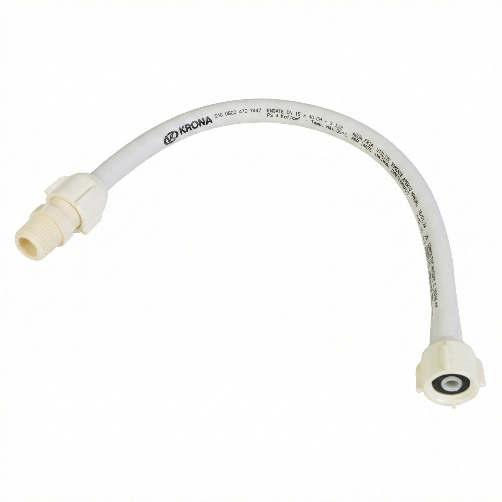 Engate Flexível PVC 1/2" Krona - Branco - Variações: 40cm, 50cm, 60cm e 1 Metro