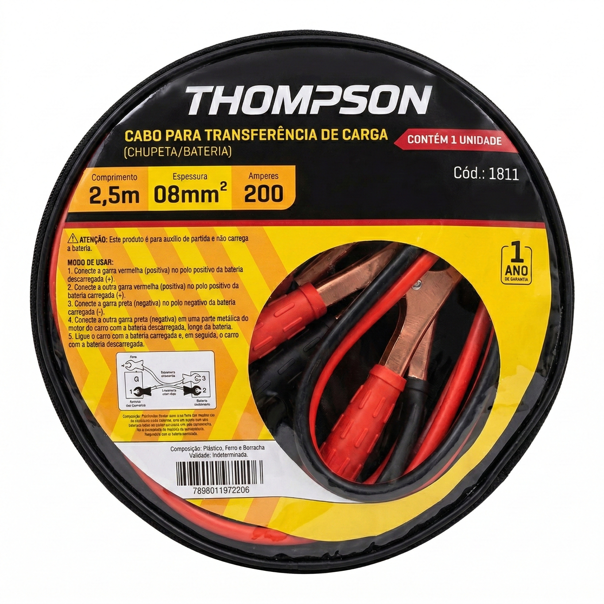 Cabo para Transferência de Carga Thompson (Chupeta/Bateria) - Opções 200A e 600A com Bolsa