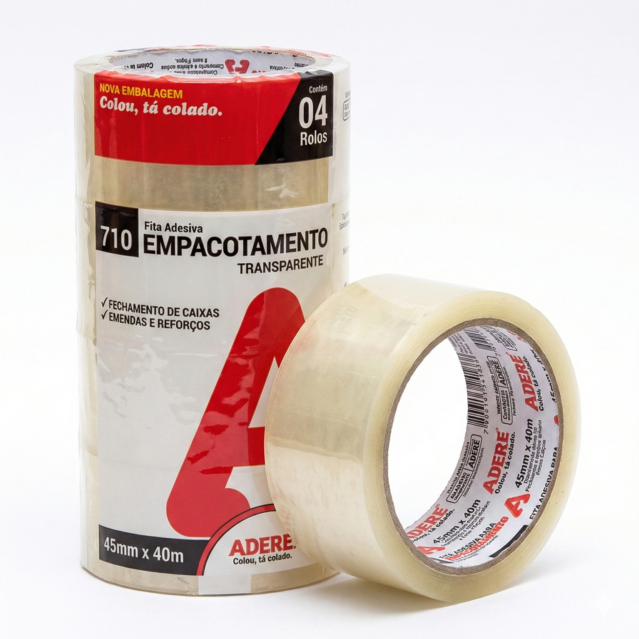 Kit 4 Rolos – Fita Transparente Adere 710 45mm x 50m para Empacotamento