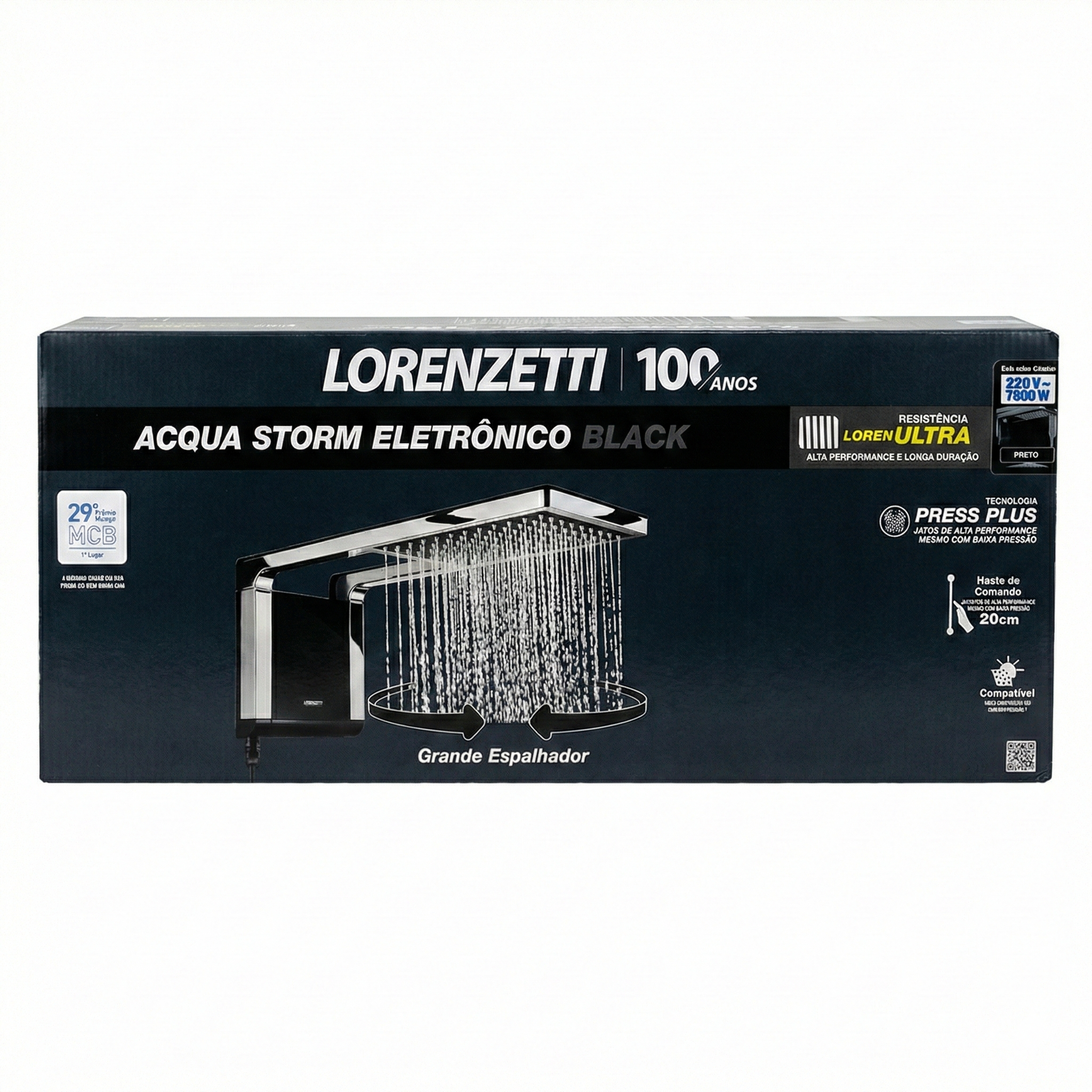 Ducha Lorenzetti Acqua Storm Ultra Eletrônica Black (Preta) - Design Ultrafino - Tecnologia Press Plus