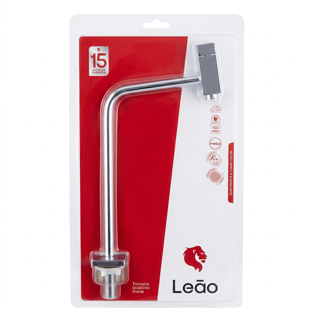 Torneira para Lavatório de Mesa Bica Baixa Linha Slim Pluss Cromada (Ref. 4340) - Leão Metais
