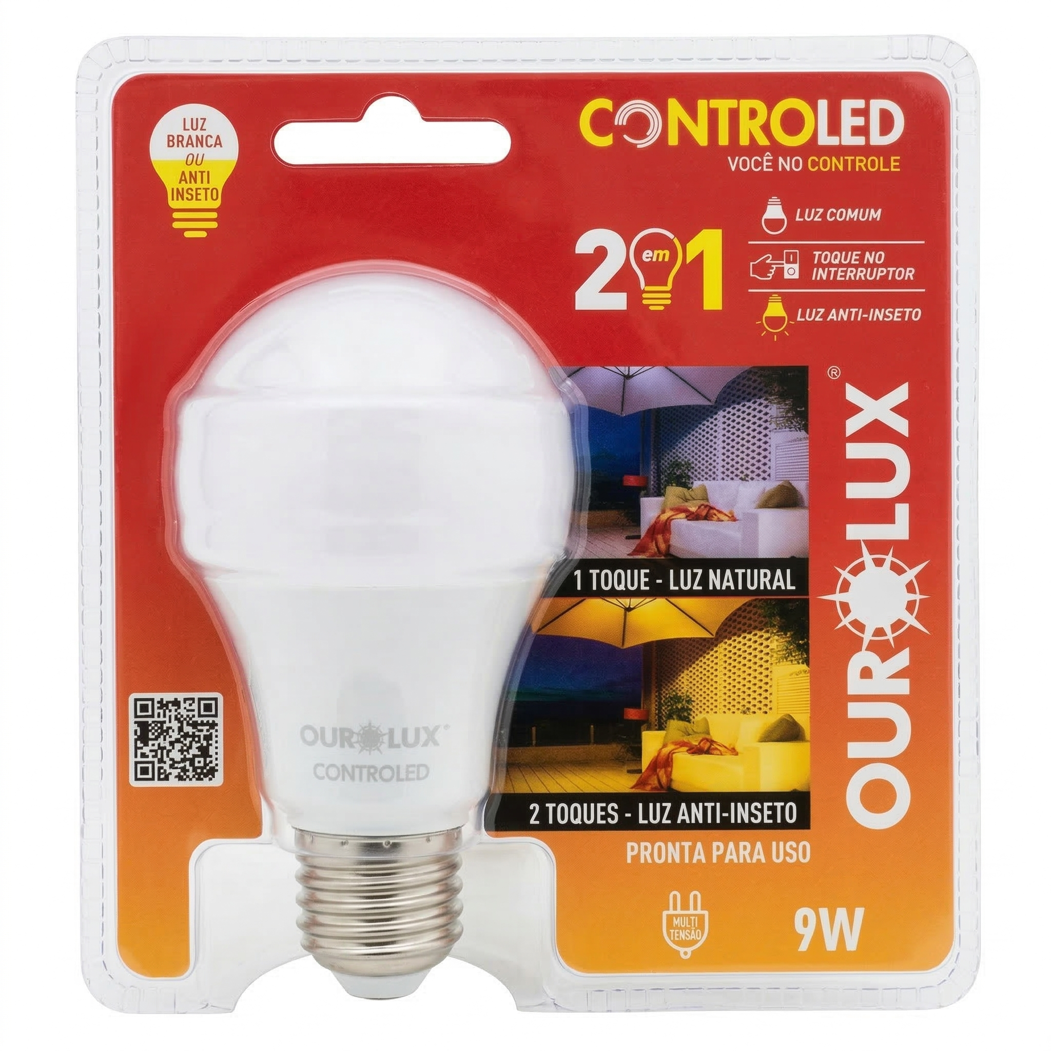 Lâmpada LED Bulbo 9W 2 em 1 Anti-Inseto / Luz Branca E27 Bivolt Ourolux