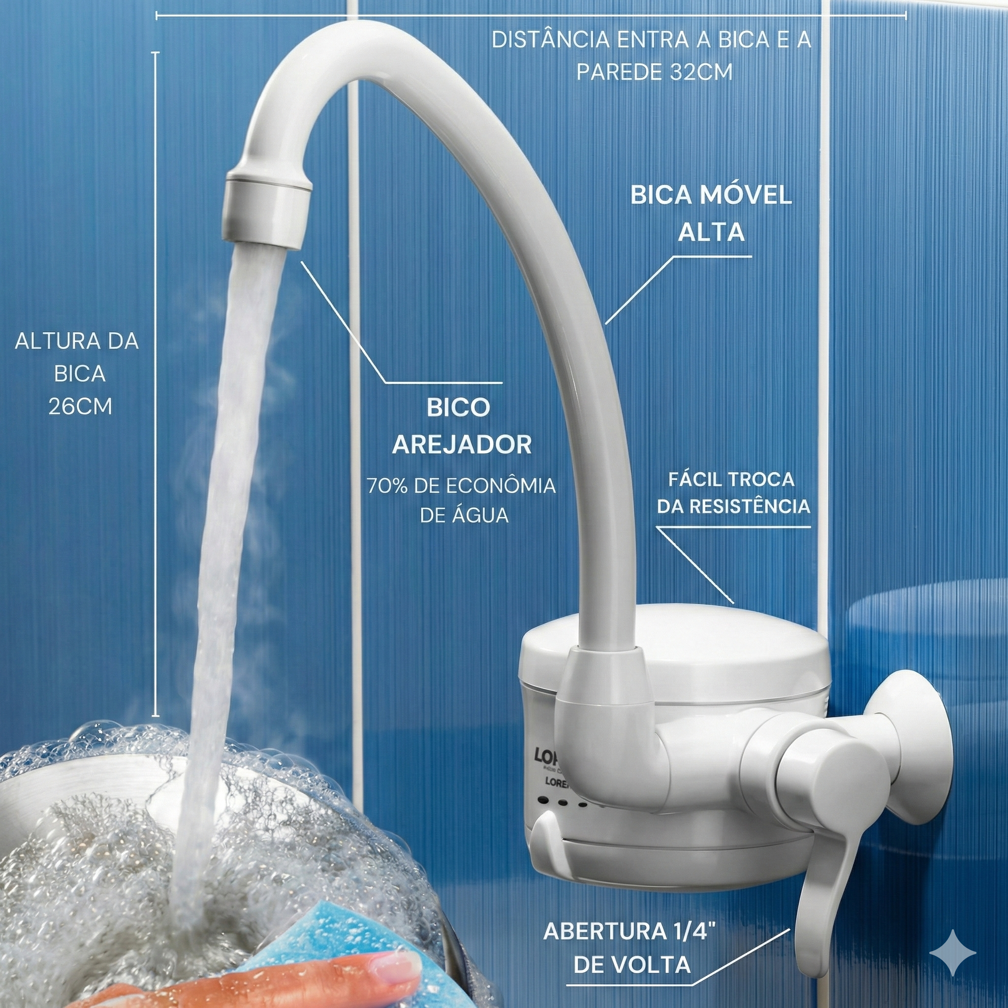 Torneira Elétrica Parede Cozinha Loren Easy Lorenzetti