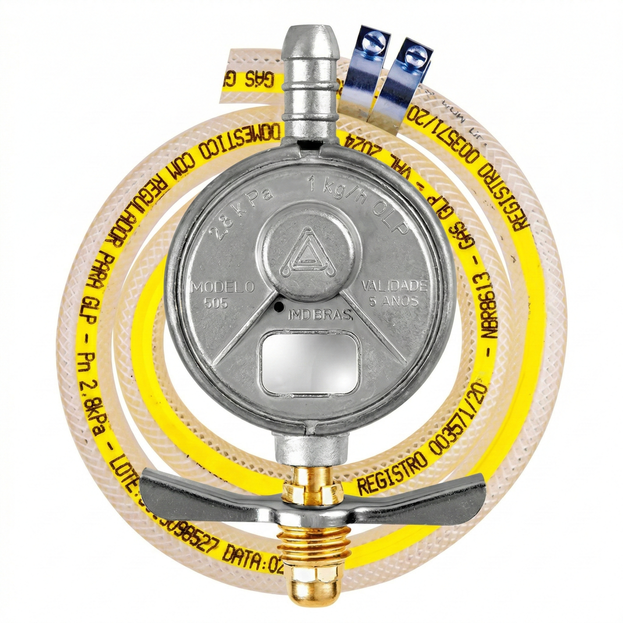 Kit Regulador de Gás Aliança GLP 1kg/h com Mangueira 1,20m e Abraçadeiras - Linha 504/01 e 505/01