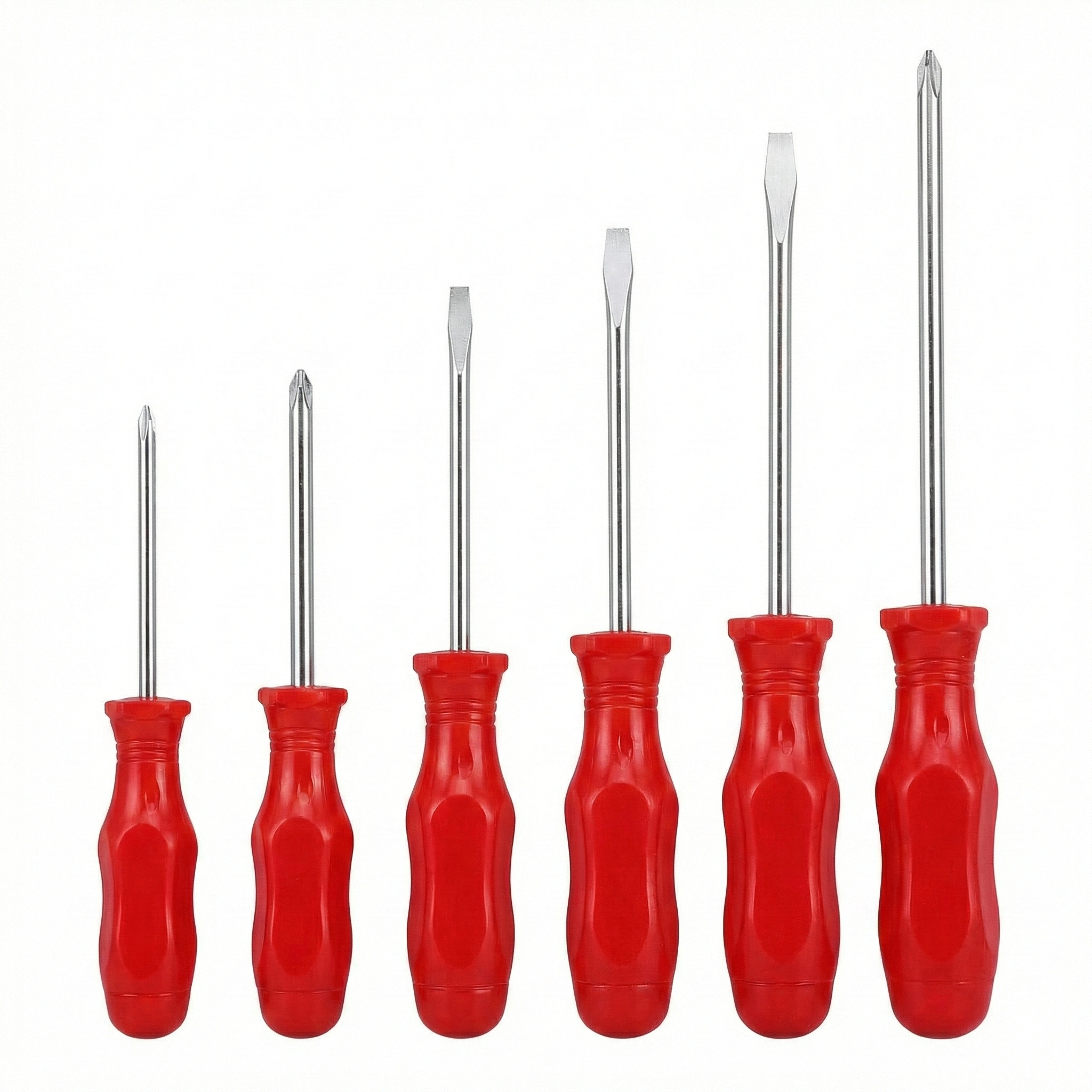 Jogo de Chaves de Fenda e Phillips 6 Peças BJ+AM - Cabo Vermelho Ergonômico para Uso Geral