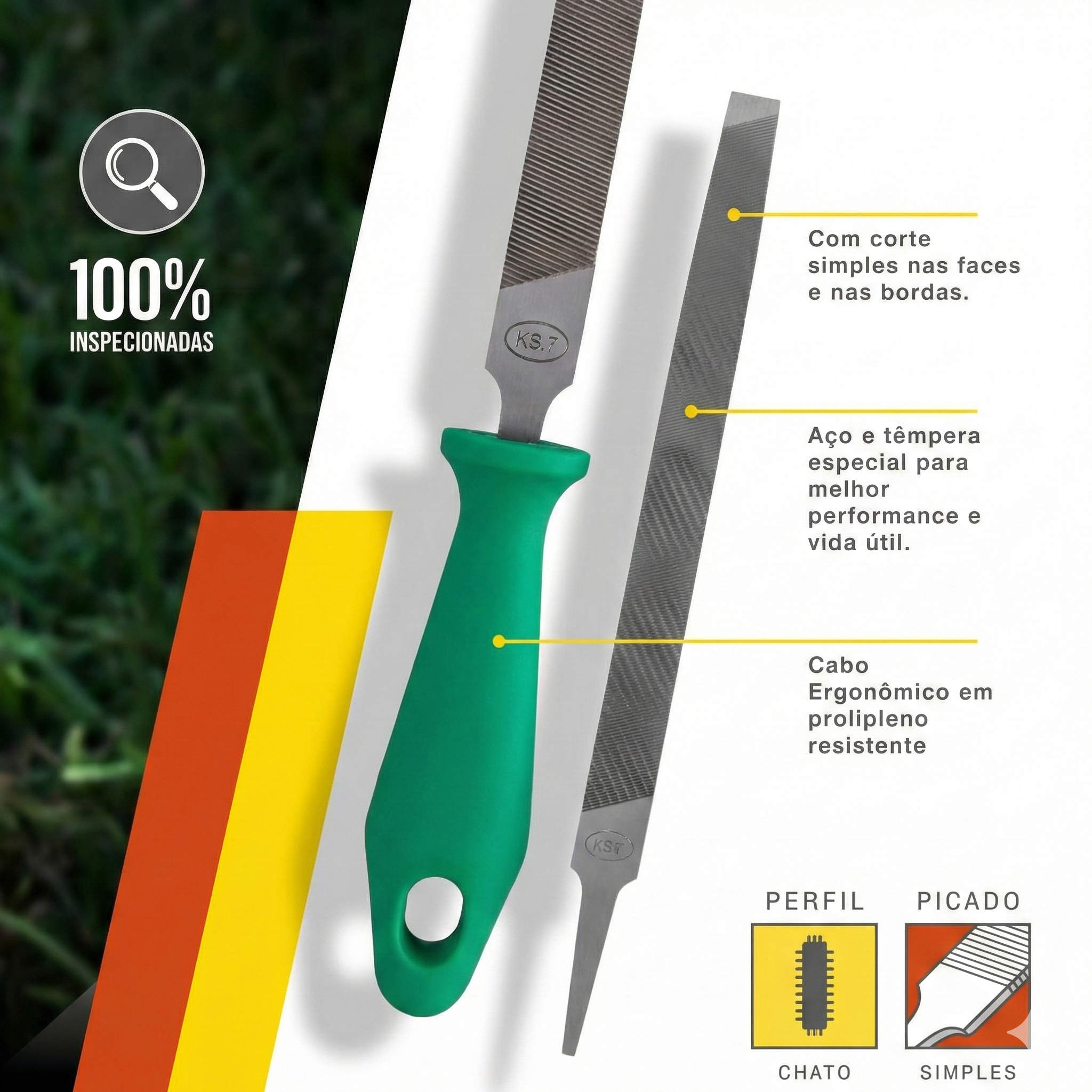 Lima Enxada 8" K&F Cabo Polipropileno Corte Simples Afiar Facão Foice Ferramentas