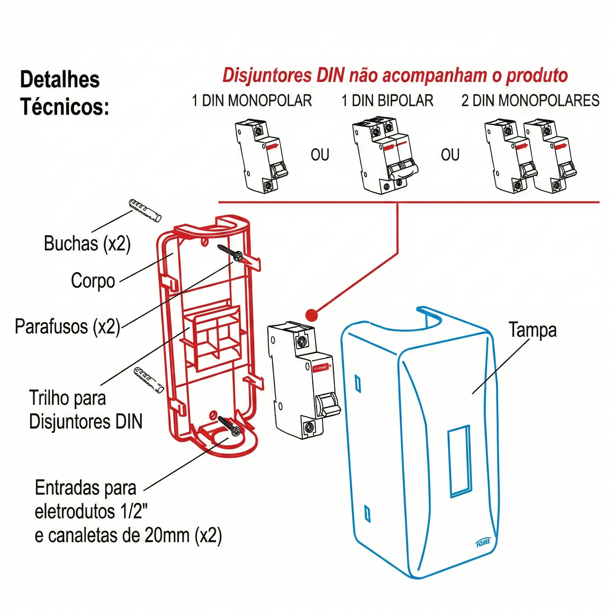 Caixa de Sobrepor FAME para 1 ou 2 Disjuntores DIN