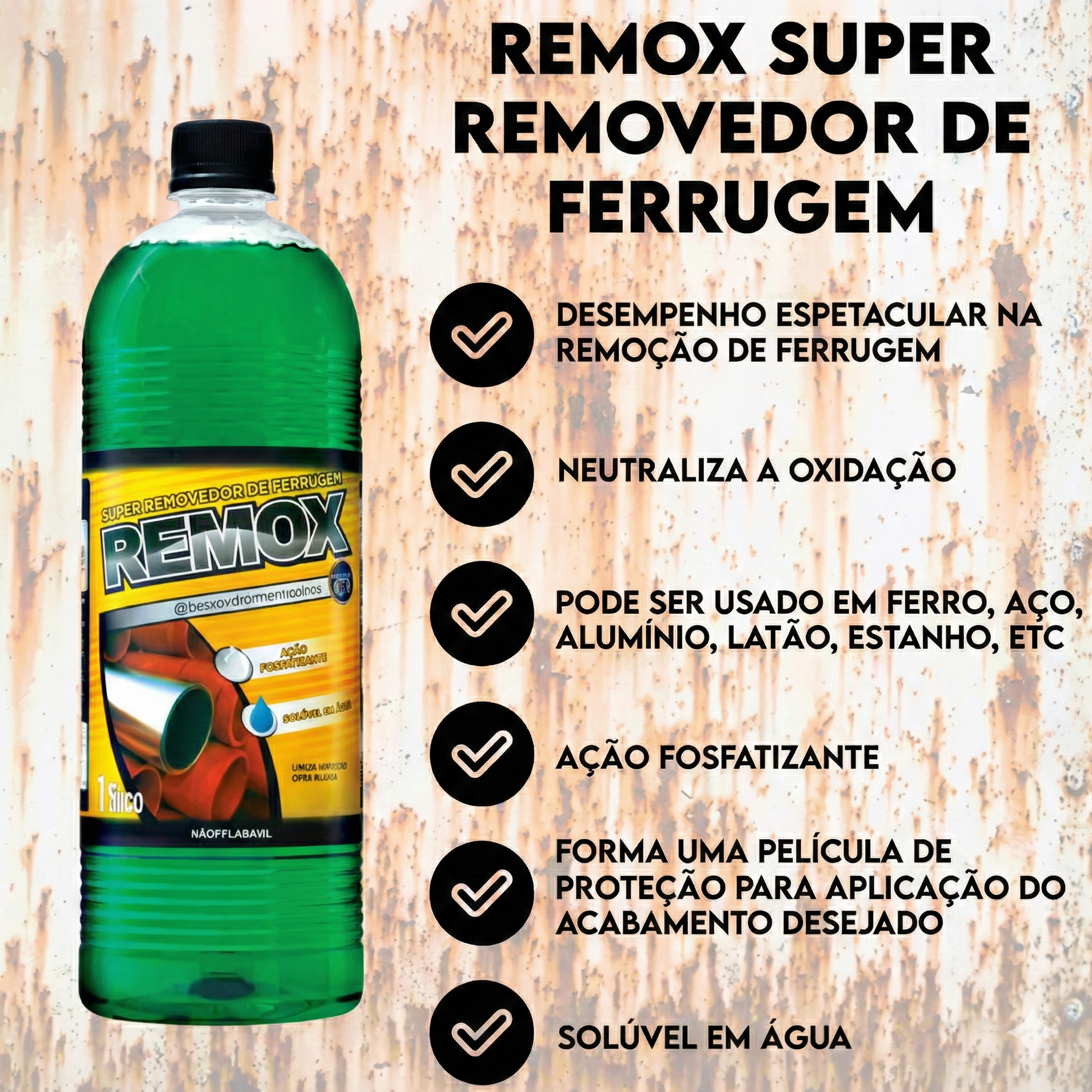 Removedor Neutralizador de Ferrugem Remox para Metais 1 Litro