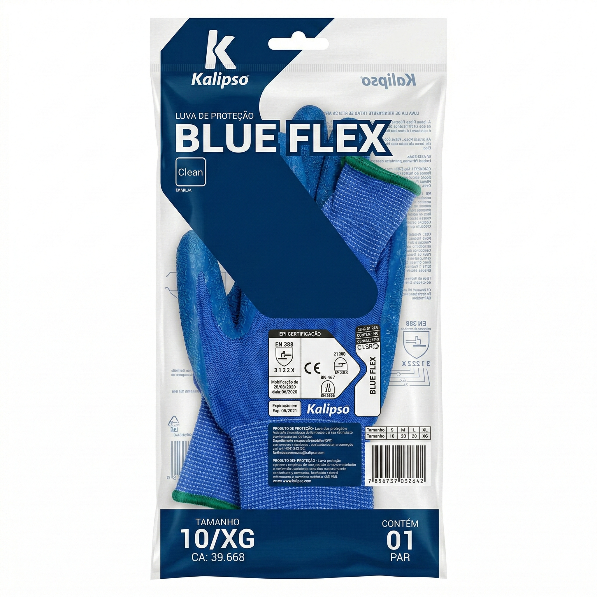 Luva de Segurança Kalipso Blue Flex Tricotada com Banho de Látex Corrugado