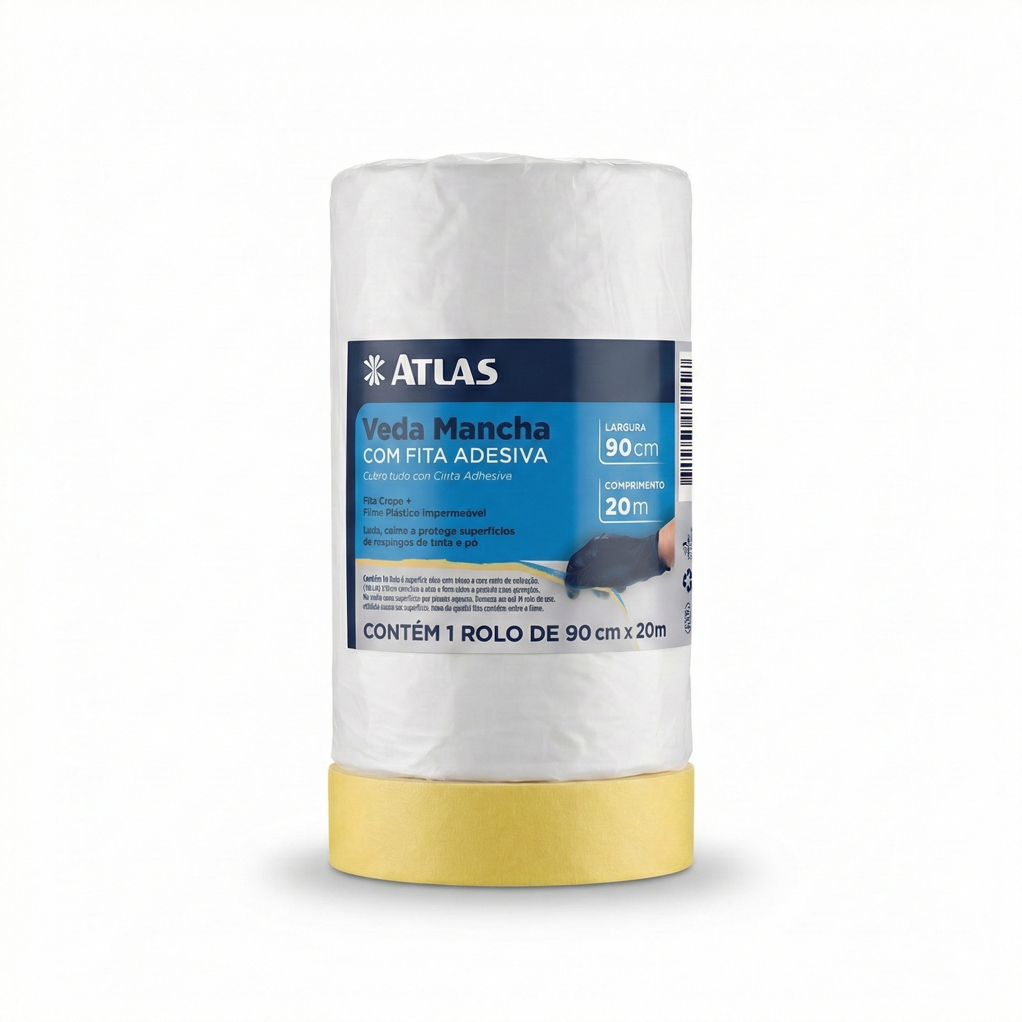 Veda Mancha Atlas 90cm x 20m com Fita Crepe - Filme Plástico Eletrostático para Proteção em Pintura
