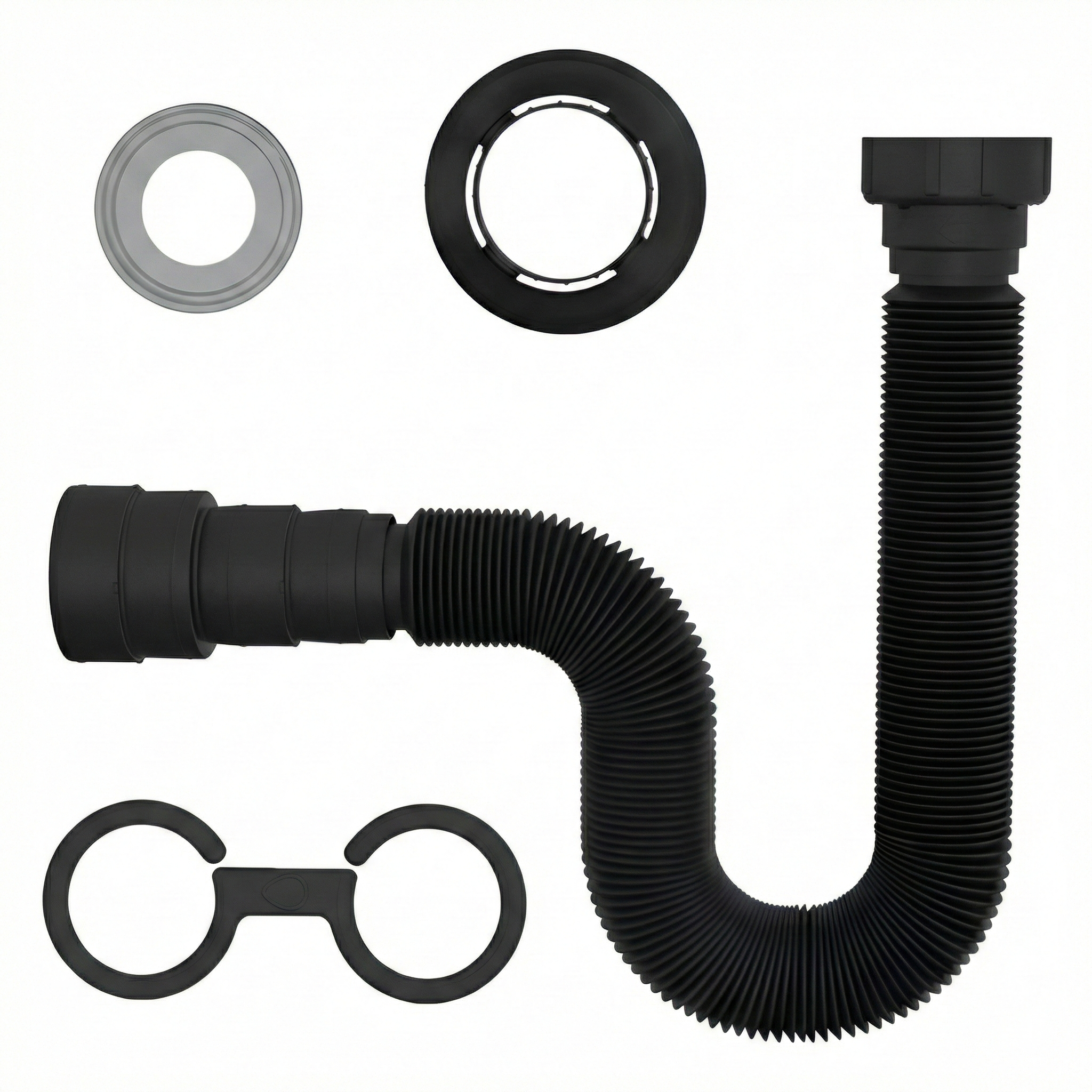 Sifão Sanfonado Universal Preto (Black) com Canopla 70cm - Blukit