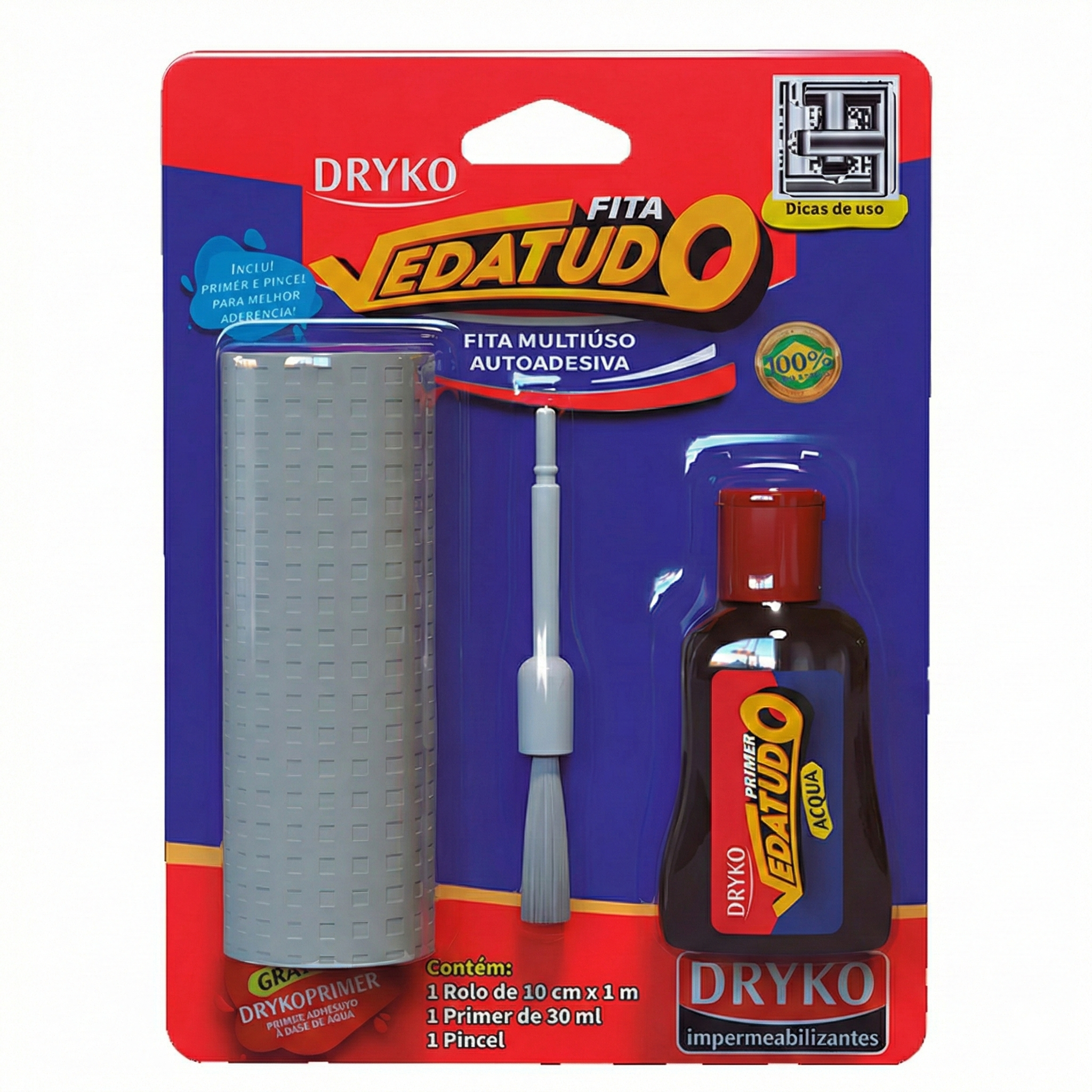 Manta Fita Asfáltica Adesiva Dryko Vedatudo 10cm x 1m Cinza para Telhados